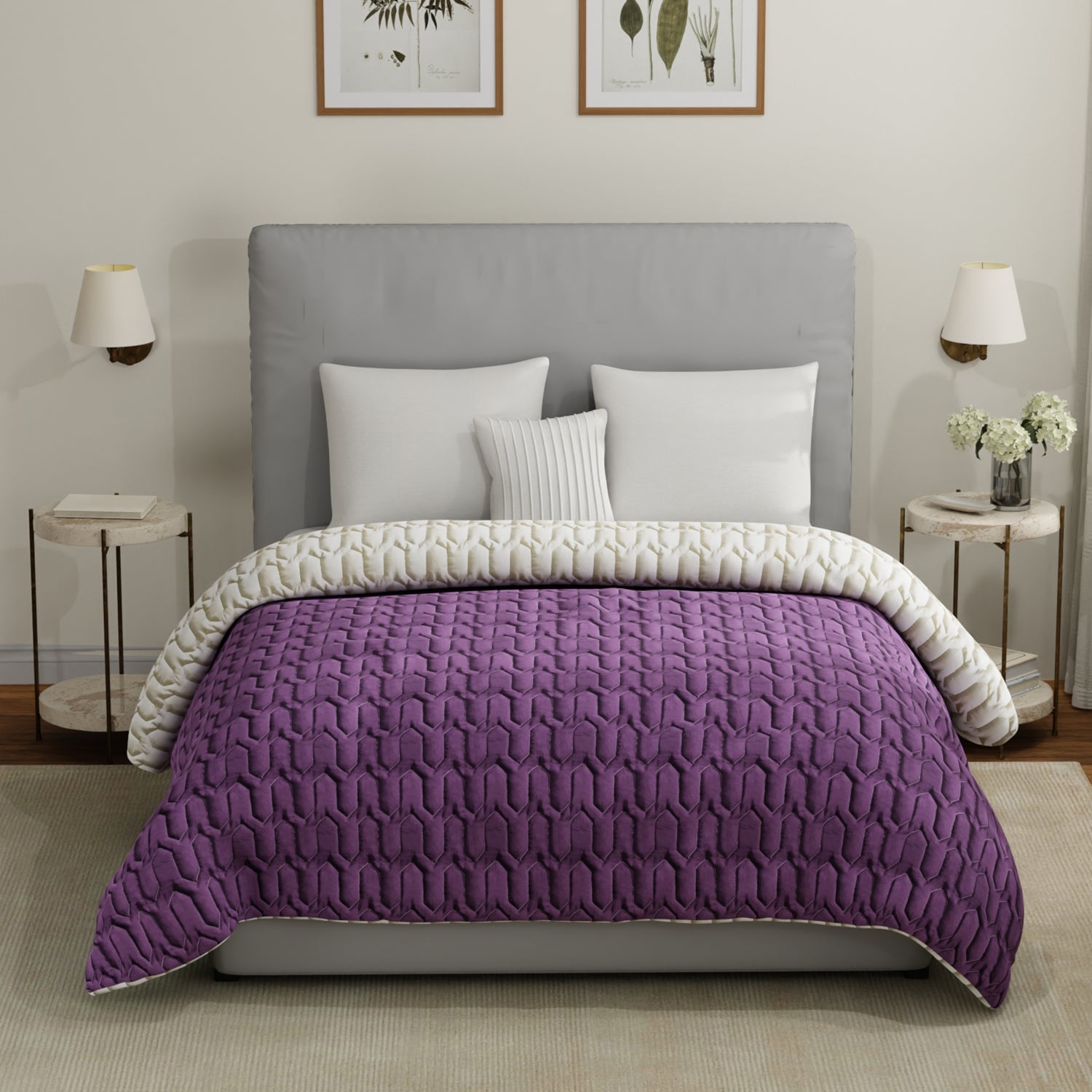 Fluffy heavy 200 – Urban Space -Home Furnishing Store Fluffy & Heavy 200 GSM Microfiber Reversible Quilted Winter Comforters - Plum & Pearl
