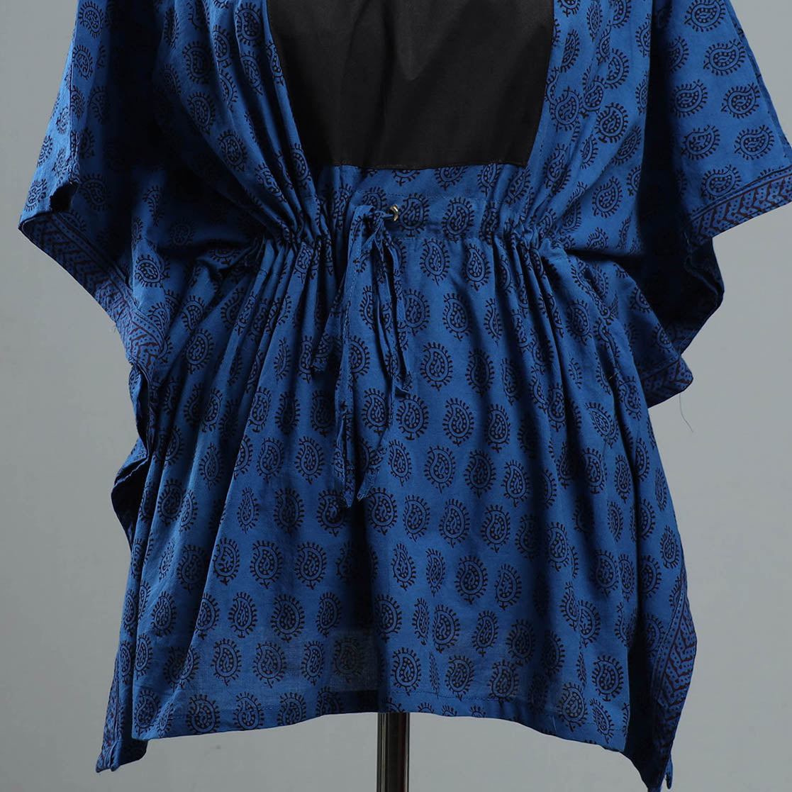 ITOKRI CASUALS Blue - Bagh Block Printed Cotton Kaftan with Tie-Up Waist (Short) - view 2