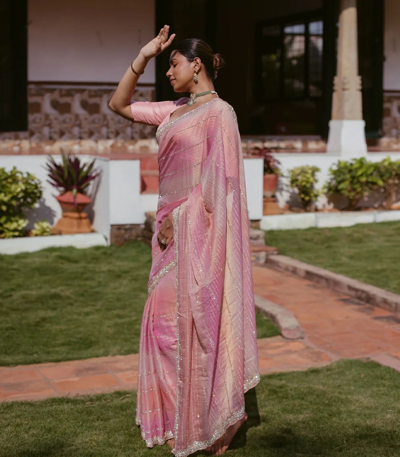 RmKV Multi Colour Woven Tissue Saree With Embroidery Stripes - view 4