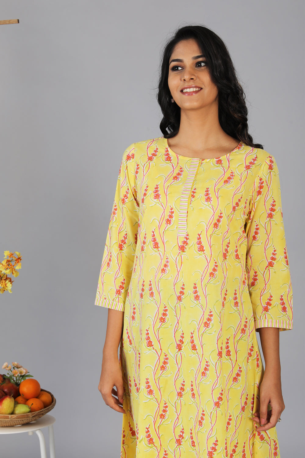 Kalanjali Ethnics Handblock printed yellow kurti - view 2