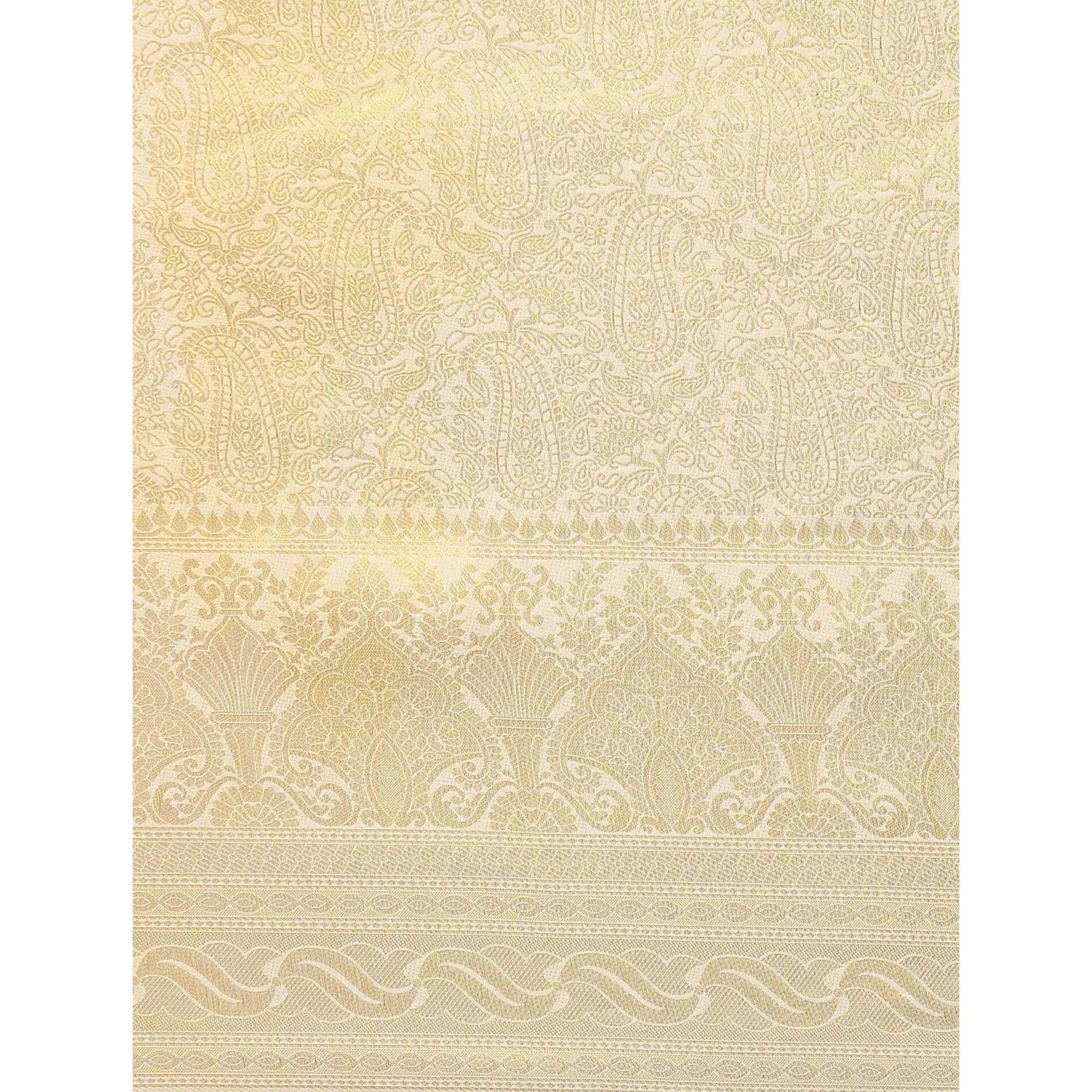 Peachmode Cream Woven Kanjivaram Silk Saree – Women's - view 8