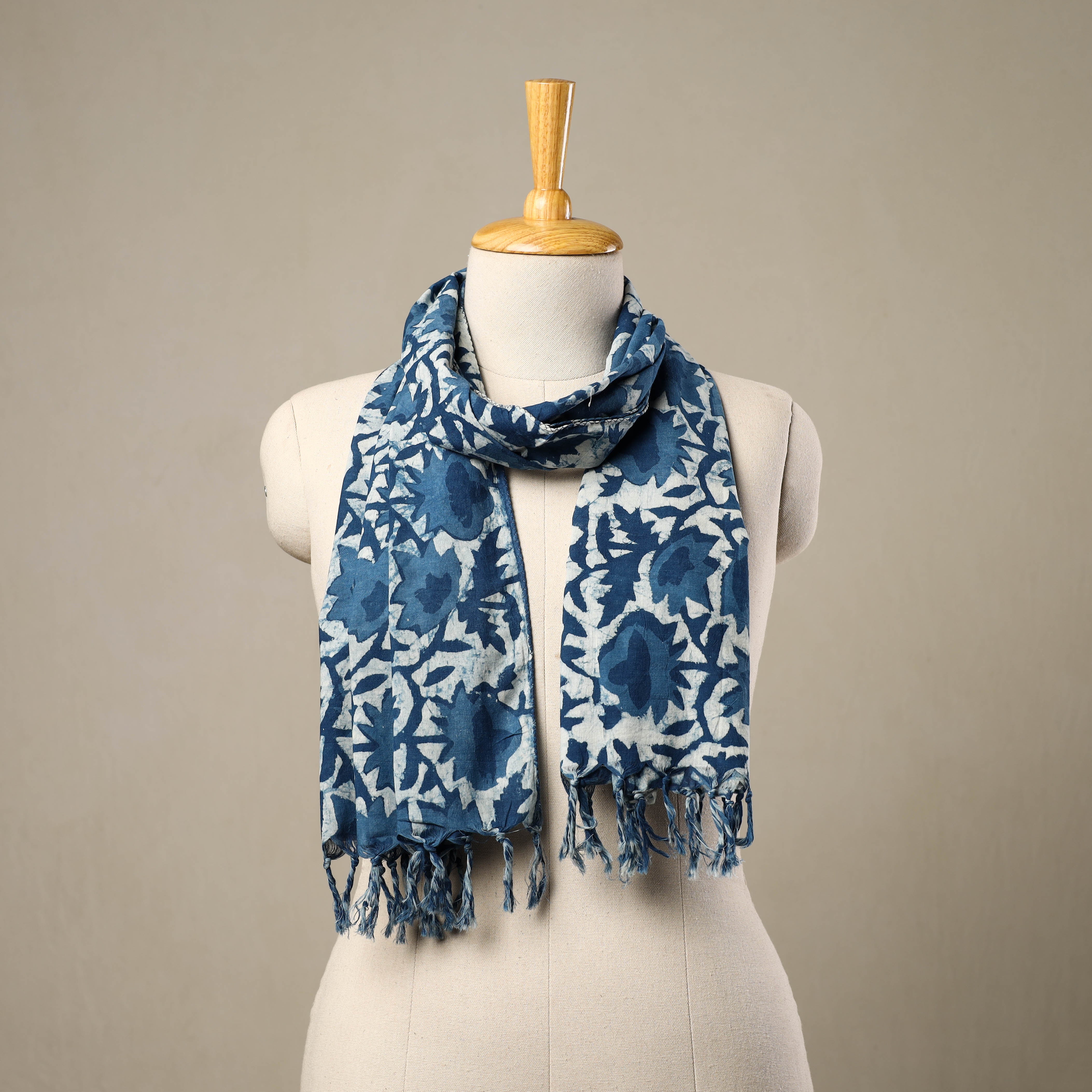 HAVELI CHRONICLES Blue - Block Print Cotton Bagru Stole with Tassels 141