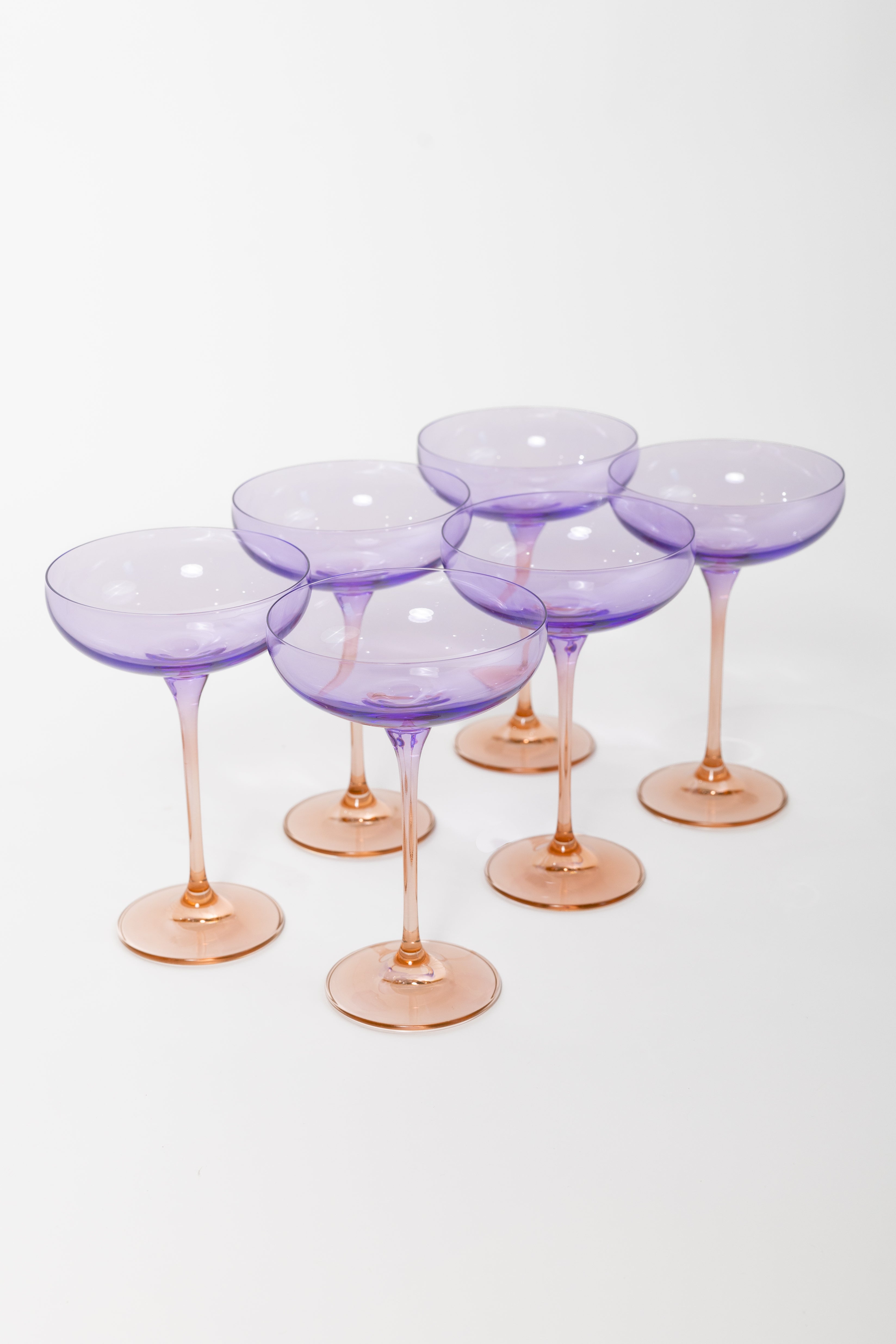 Estelle Colored Glass Estelle Colored Champagne Coupe - Set of 6 {Colorblock: Lavender + Blush Pink}