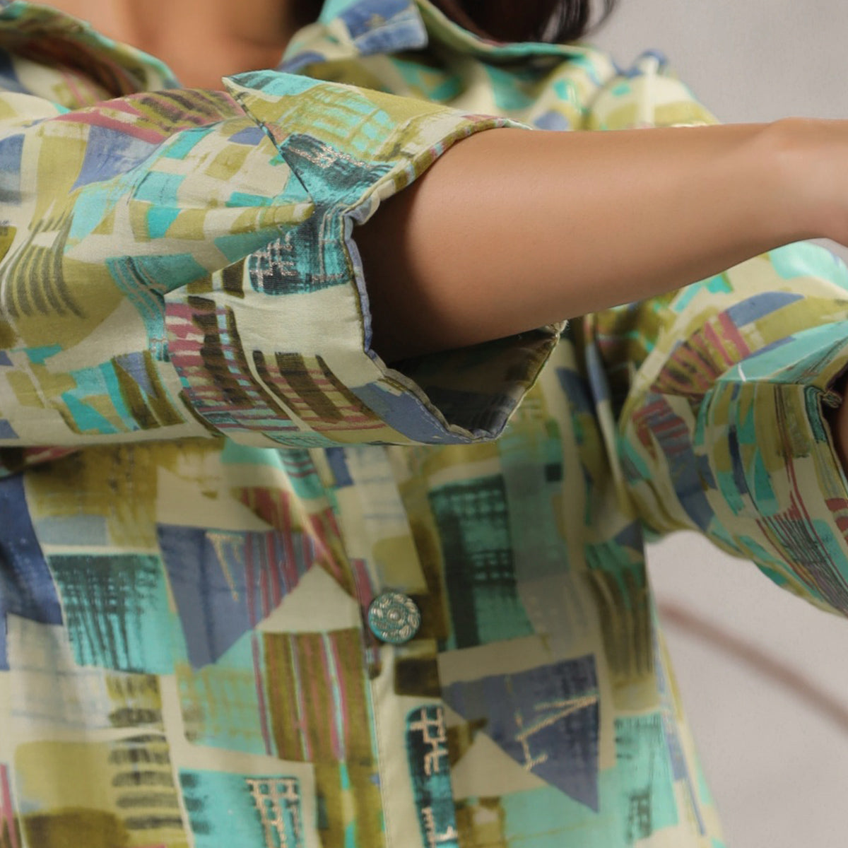 BlackTree green-geometric-printed-muslin-co-ord-set - view 3