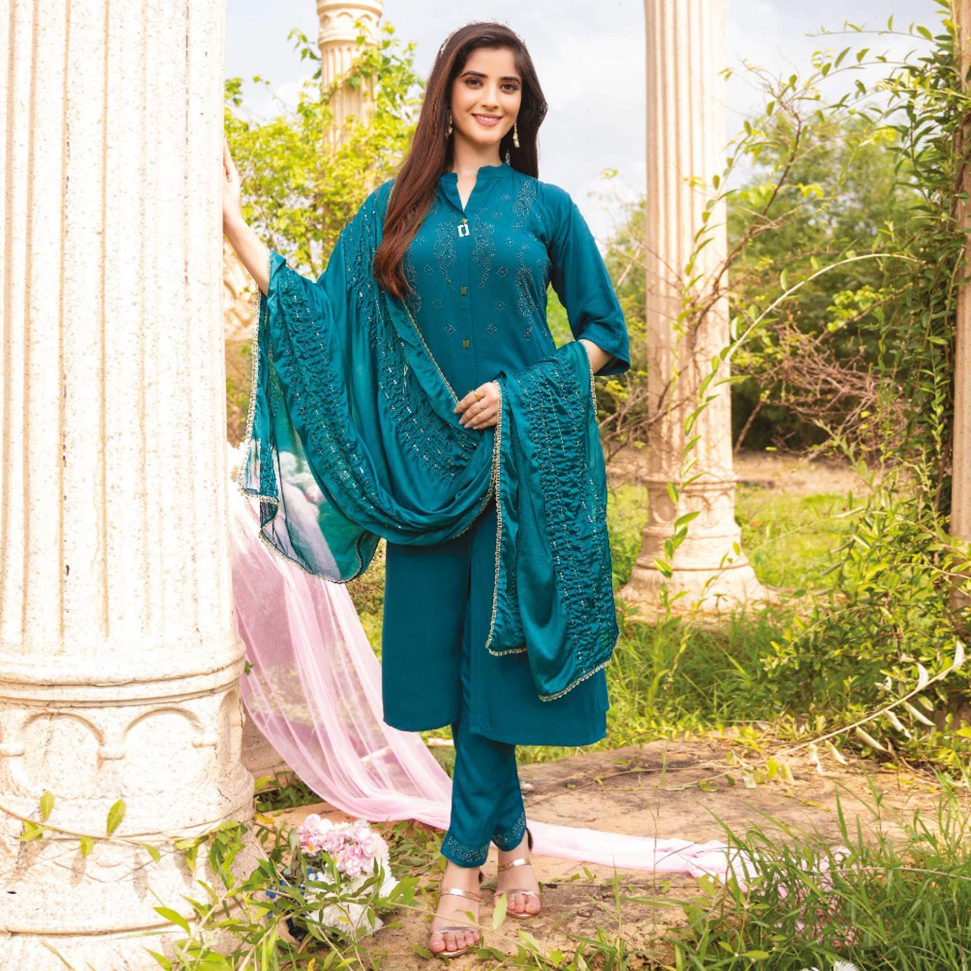 Peachmode Seller Morpich Swarovski Work Rayon Salwar Suit - view 2