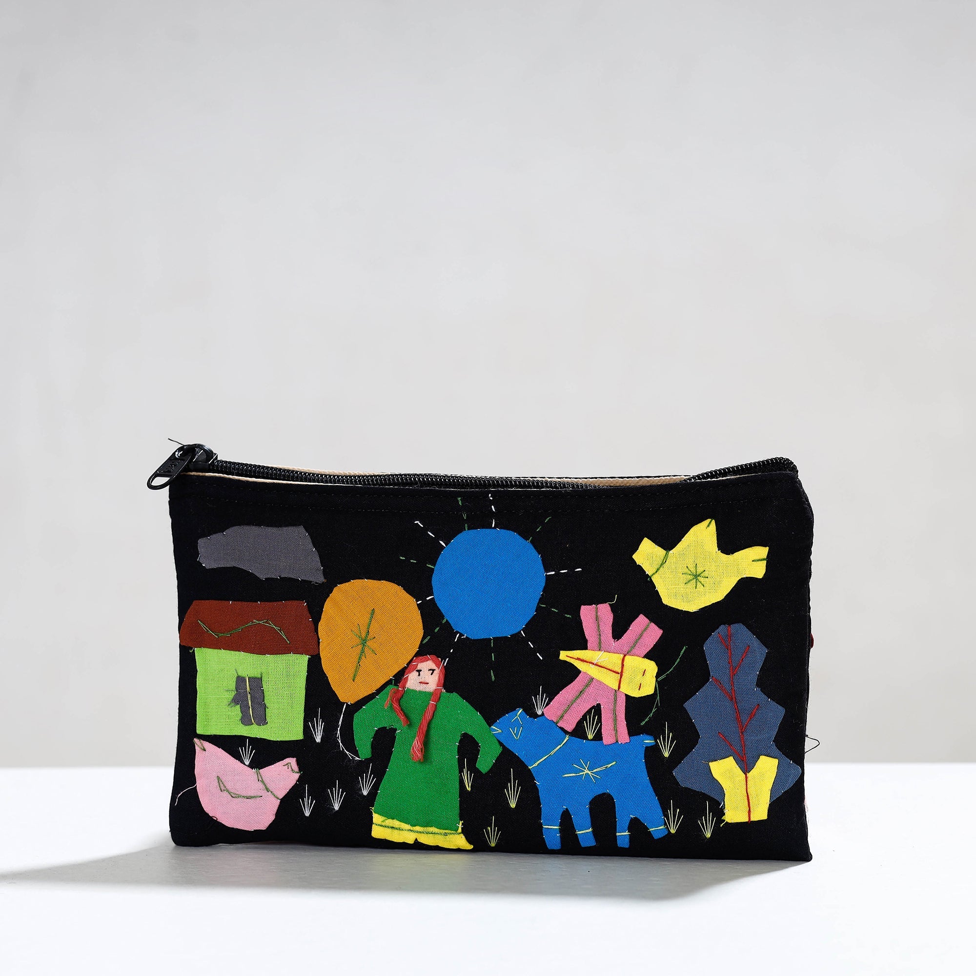 ASHOKA ASSEMBLE - CELEBRATING CRAFTS OF ODISHA Black - Pipli Applique Work Cotton Cosmetic Pouch