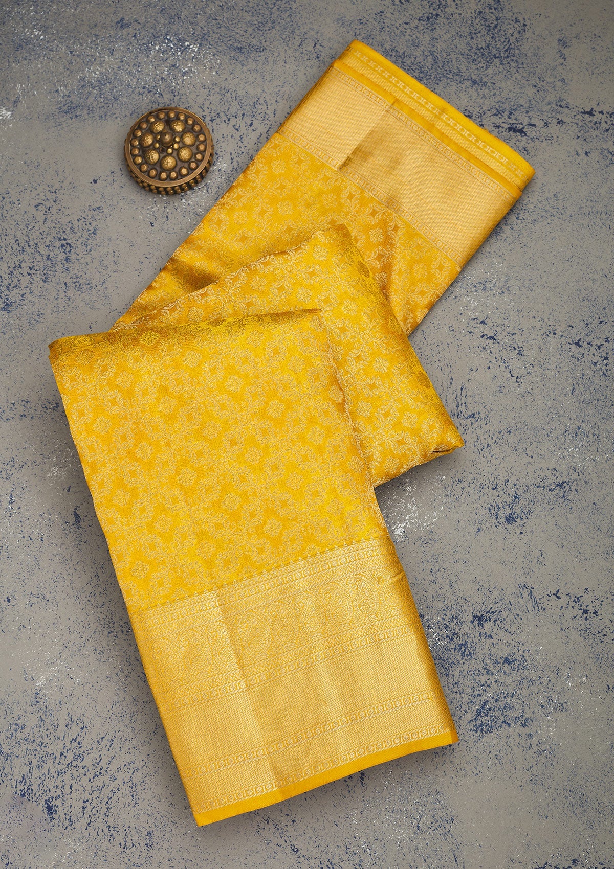 Koskii Mustard Zariwork Pure Silk Saree – Women's