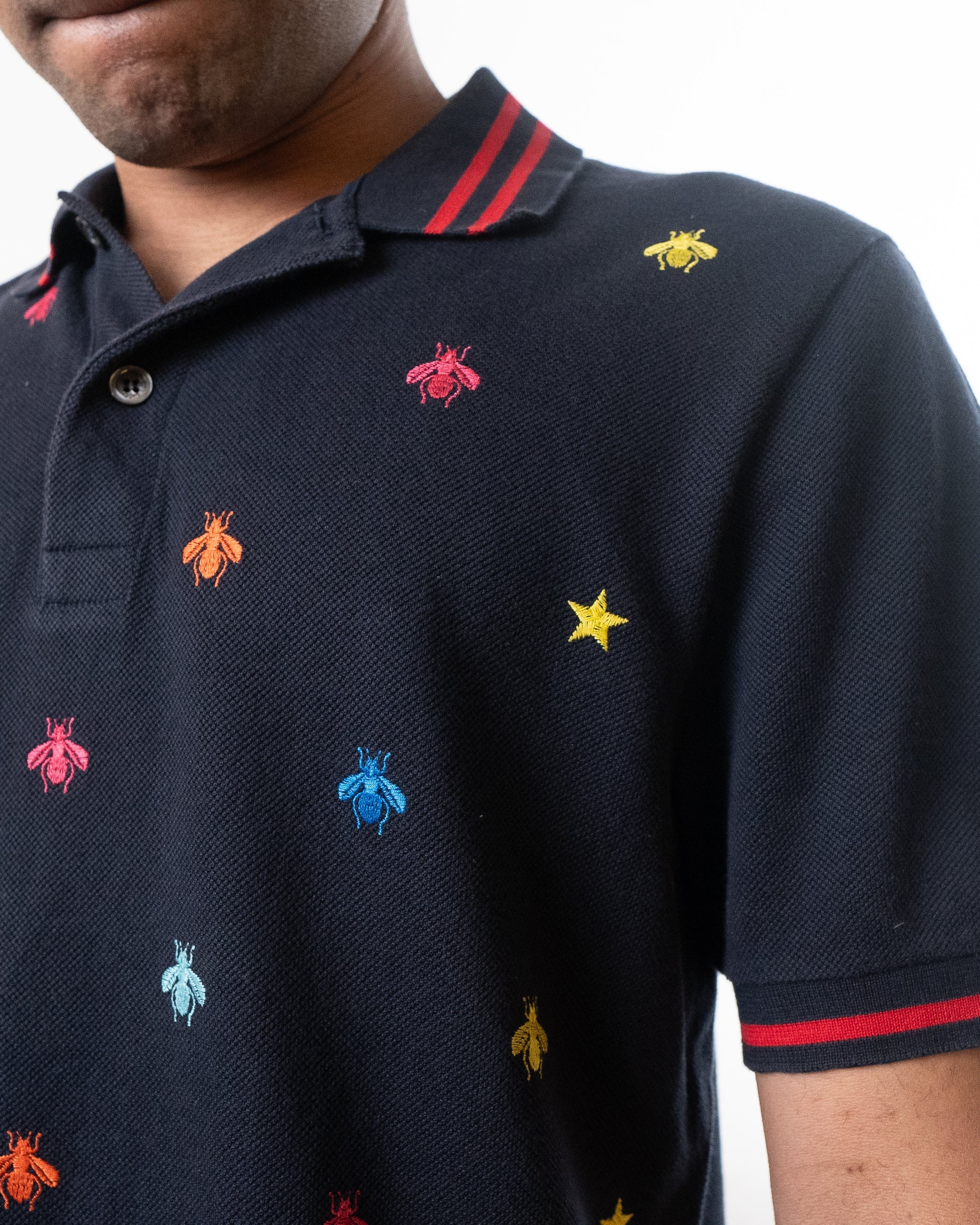 Gucci Bee & Stars Embroidered Polo T-Shirt - view 2