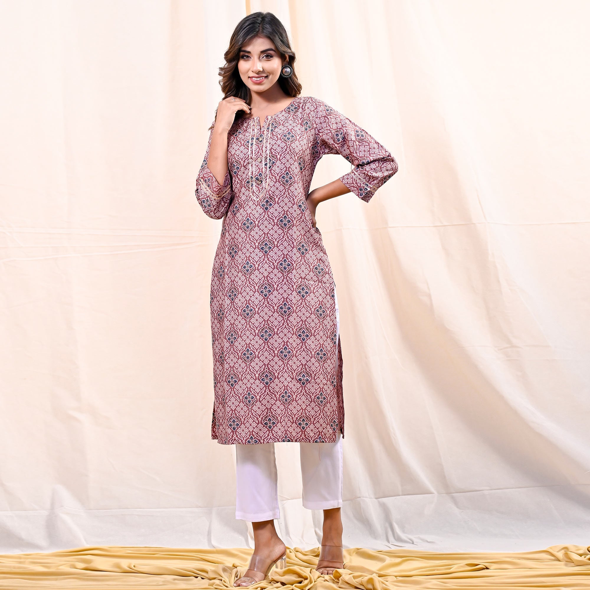 Peachmode Dusty Pink Printed Muslin Kurti – Women's - view 4