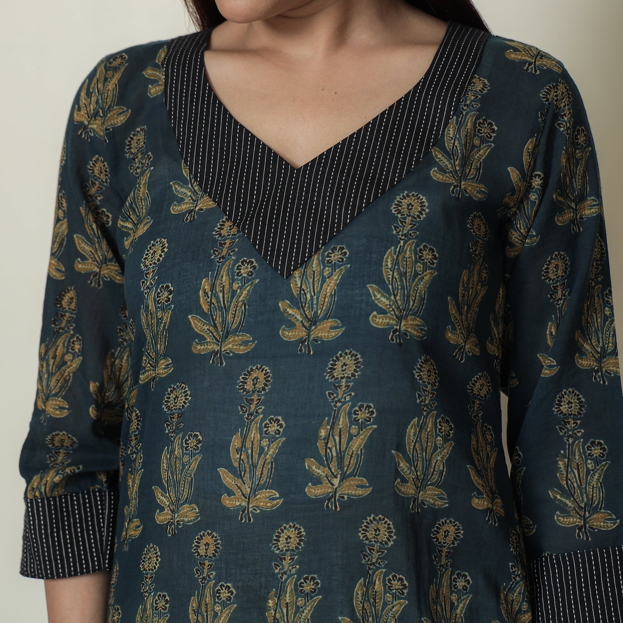 ITOKRI CASUALS Blue - Ajrakh Block Printed Mul Cotton Straight Kurta 15 - view 5