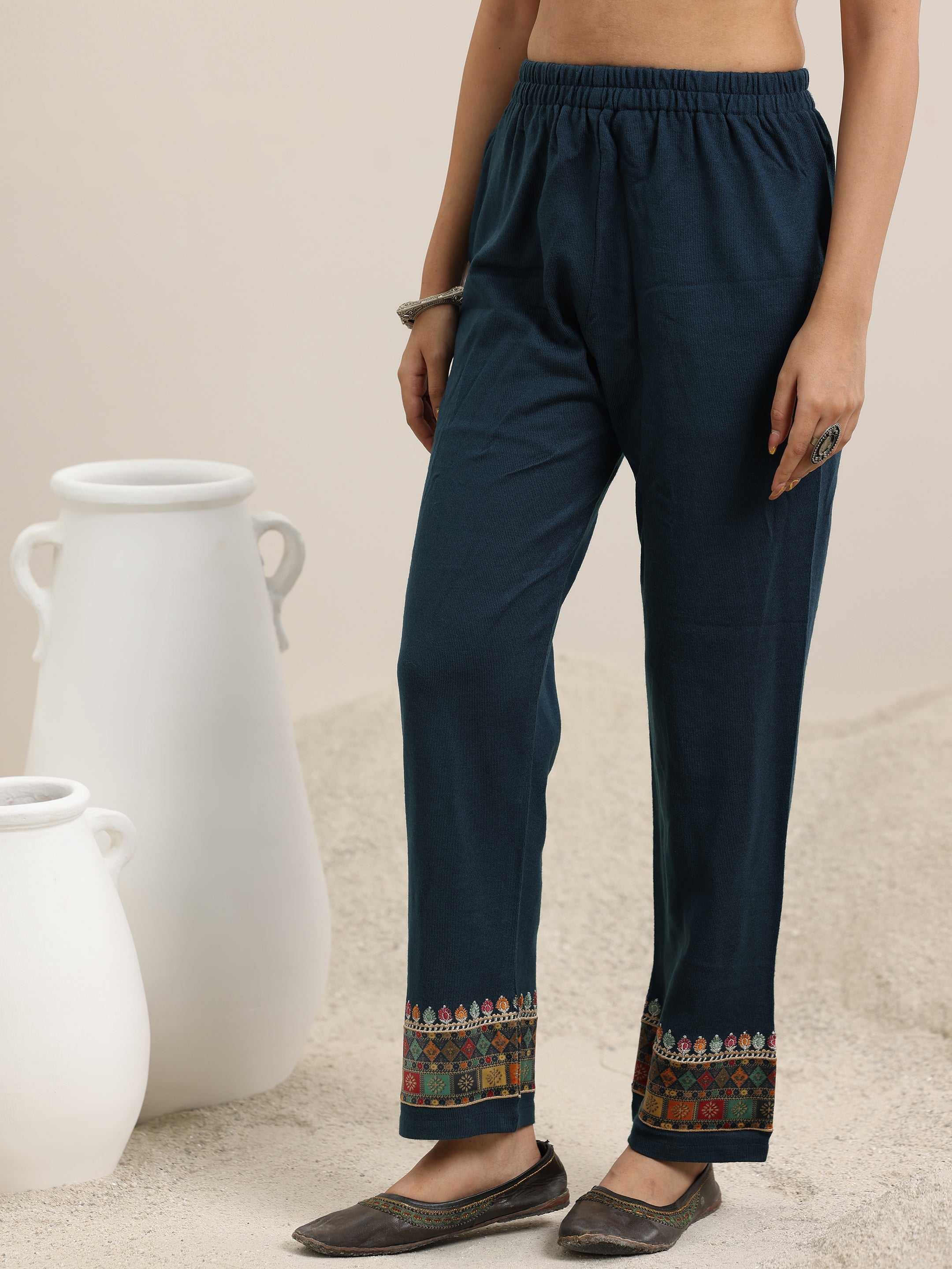 Libas Blue Yoke Design Wool Blend Straight Suit With Dupatta - view 6