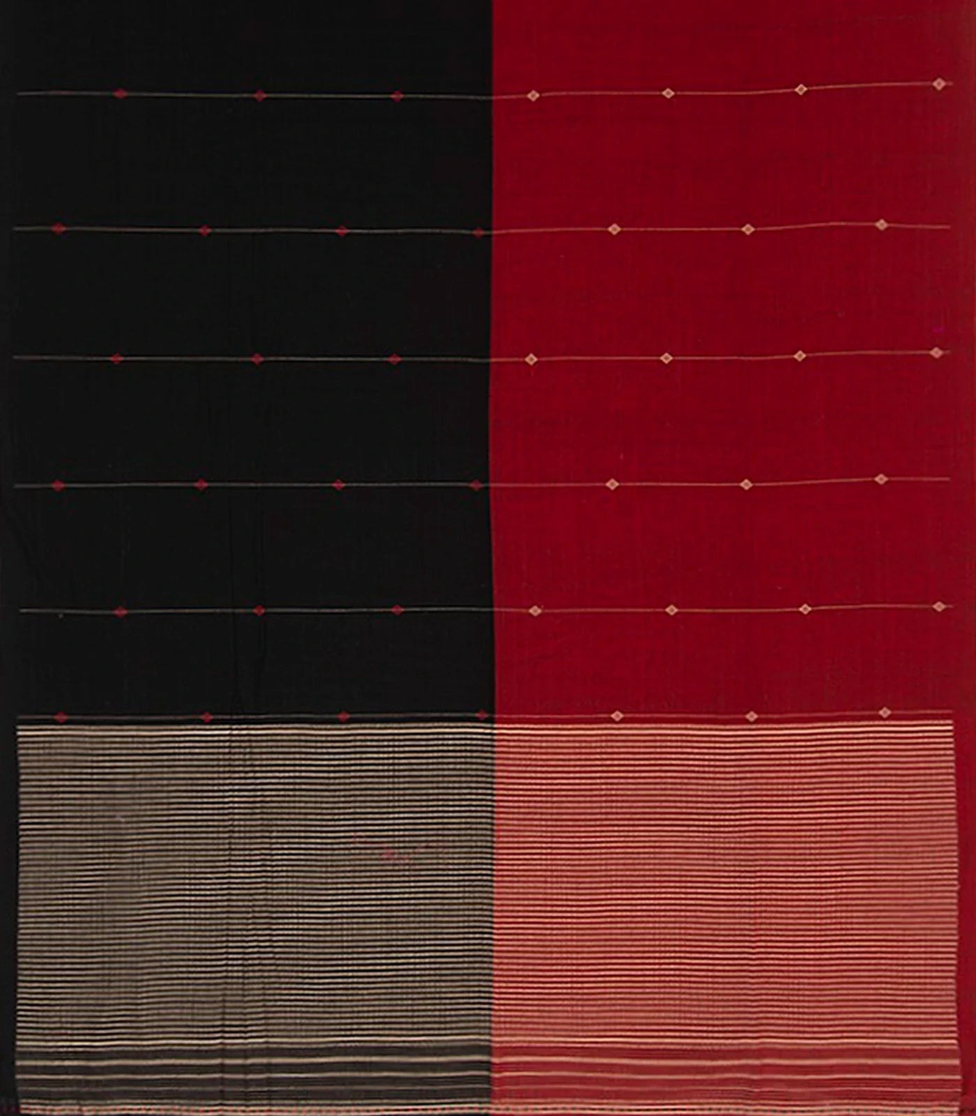 RmKV Black & Magenta Handwoven Chanderi Half & Half Cotton Saree With Stripped Pallu-Black - view 2