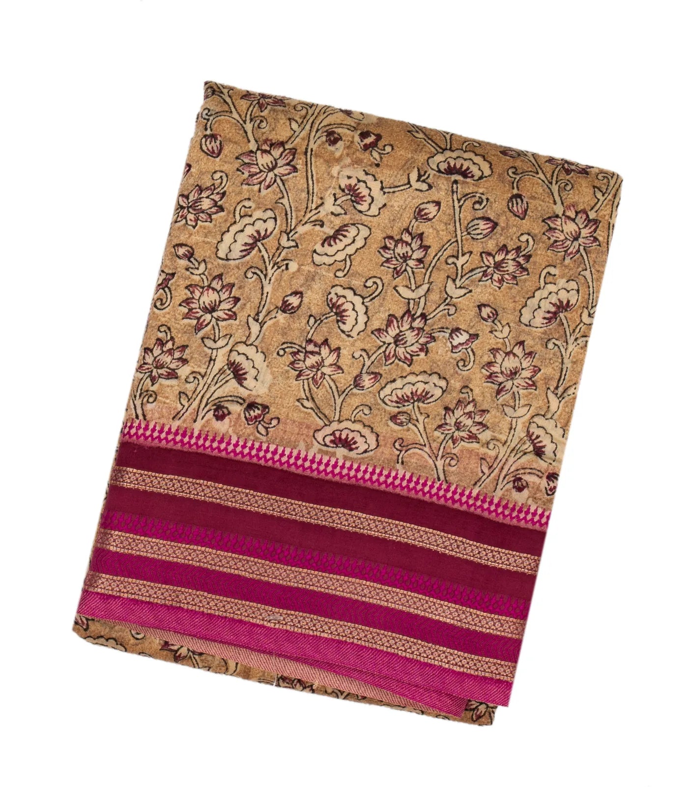 RmKV Beige Handloom Chanderi Cotton Saree With Printed Floral Motif