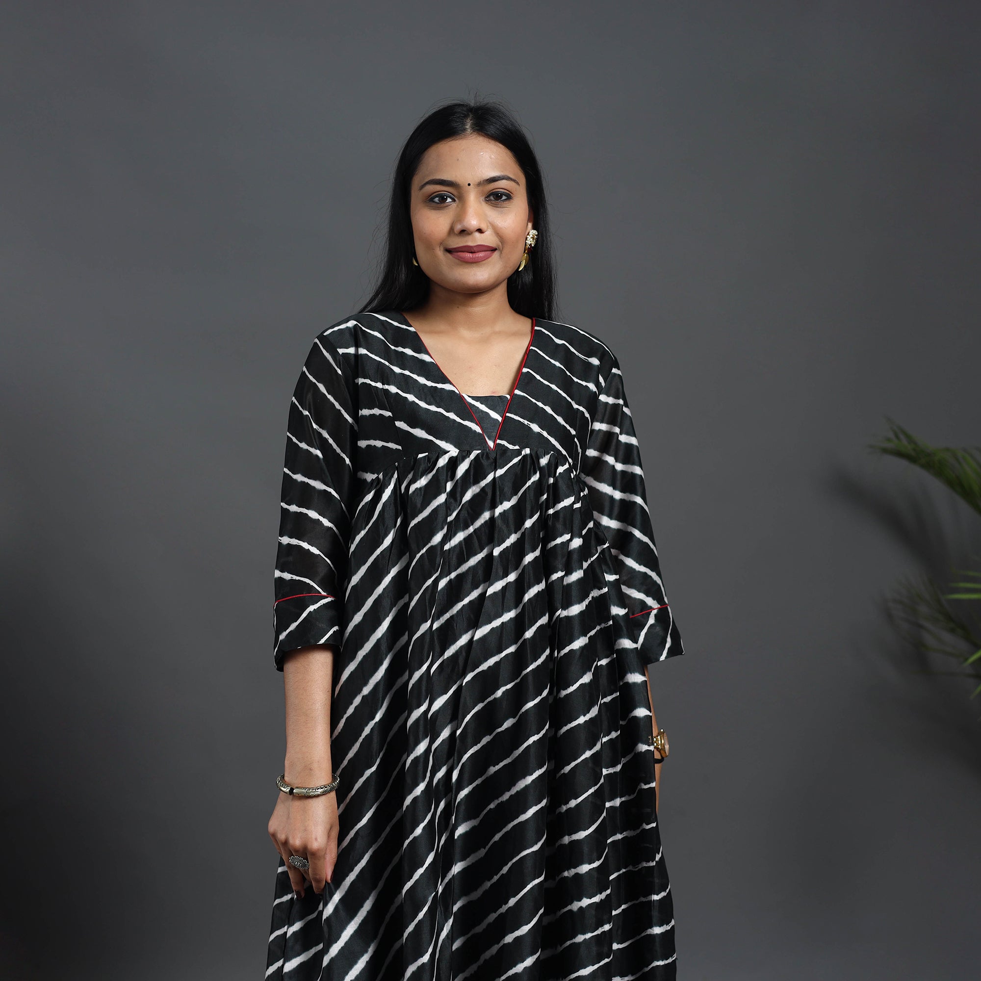 ITOKRI CASUALS Black - Chanderi Silk Tie-Dye Flared Leheriya Kurta 09 - view 2