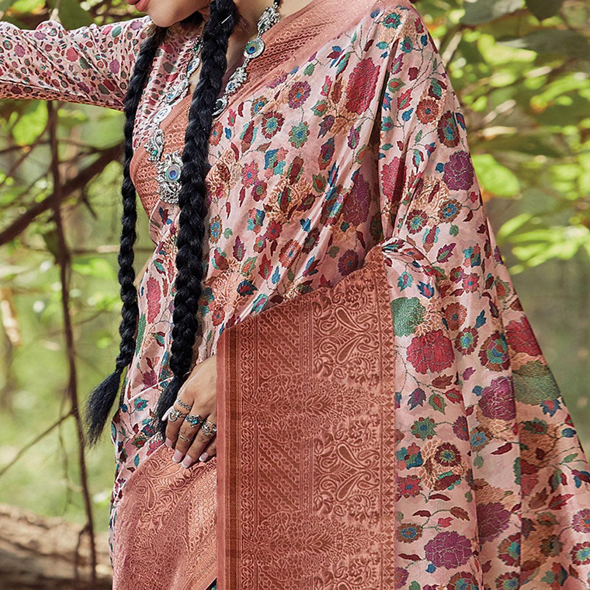 Peachmode Eye-catching Peach Colored Festive Wear Digital Printed Silk Saree - view 2