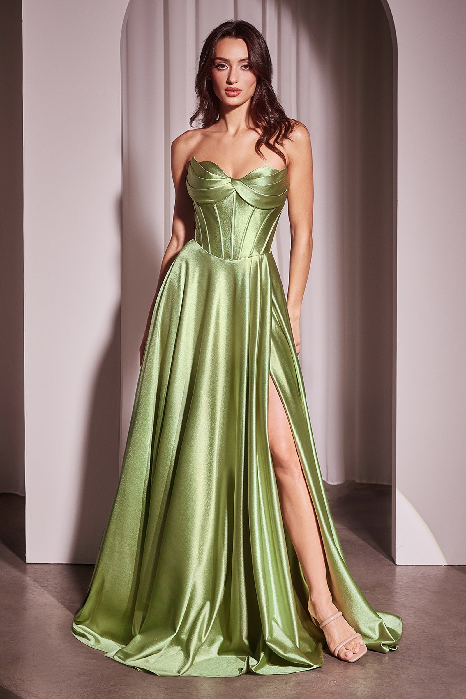 Cinderella Divine Satin Strapless A-line Slit Gown by Ladivine CD378