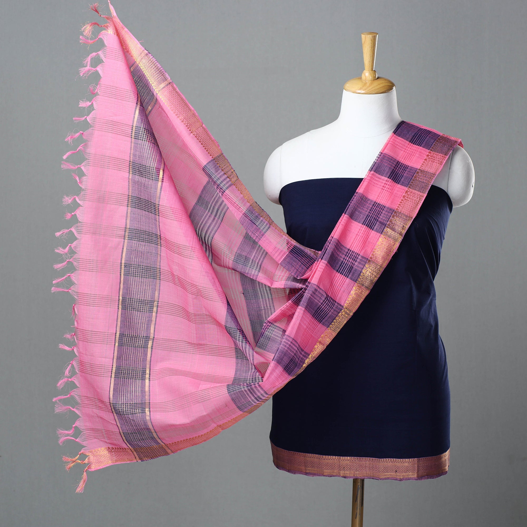 SOUTH KARGHA Blue - 3pc Handloom Cotton Mangalagiri Dress Material 13