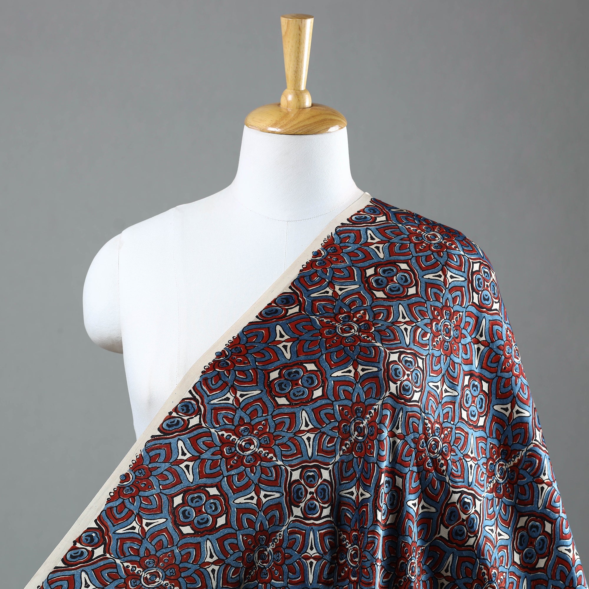 AJRAKH BY JABBAR KHATRI Blue - Ajrakh Block Printed Modal Silk Fabric from Kutch 20
