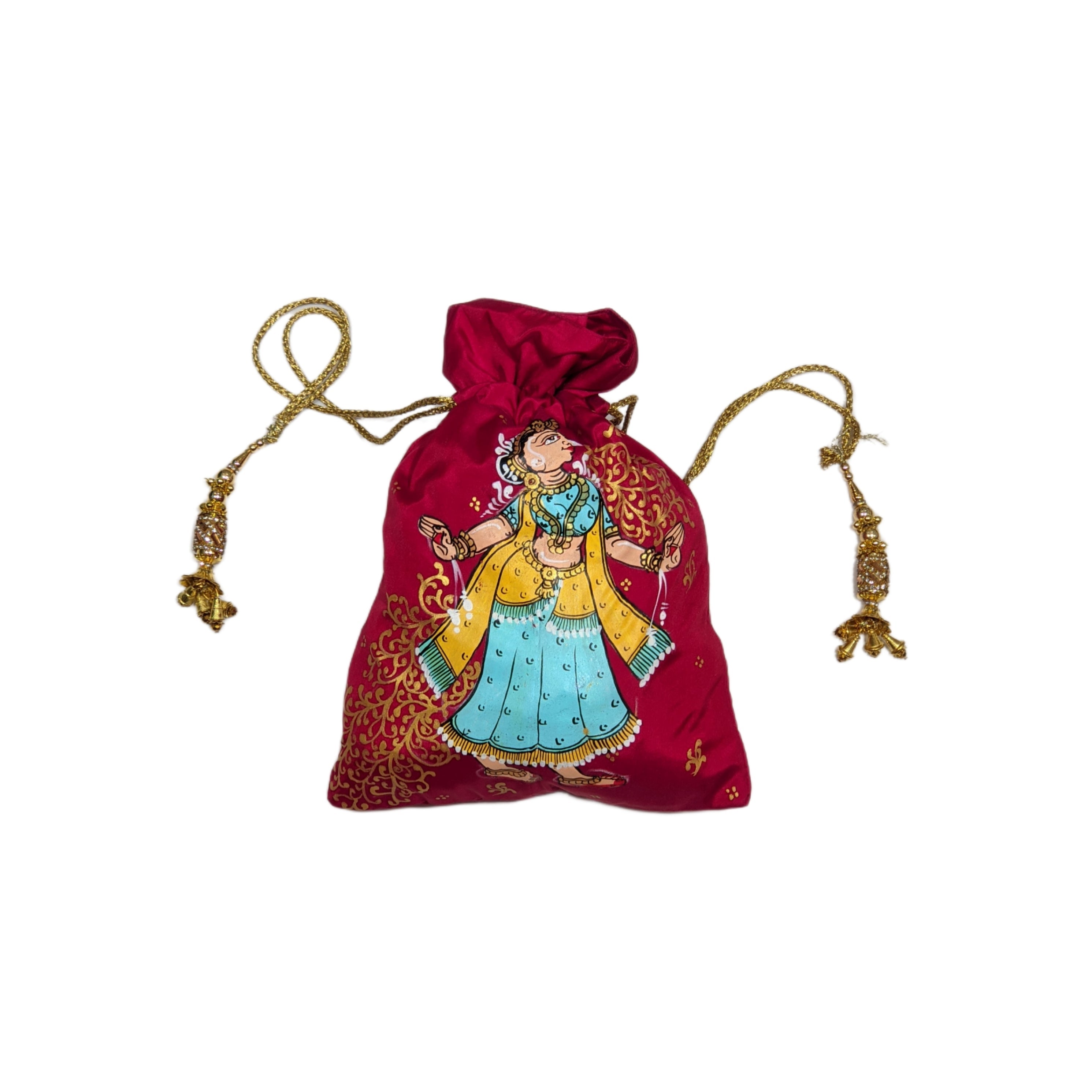 IndianVillèz Red Nartaki Pattachitra Potli Bag