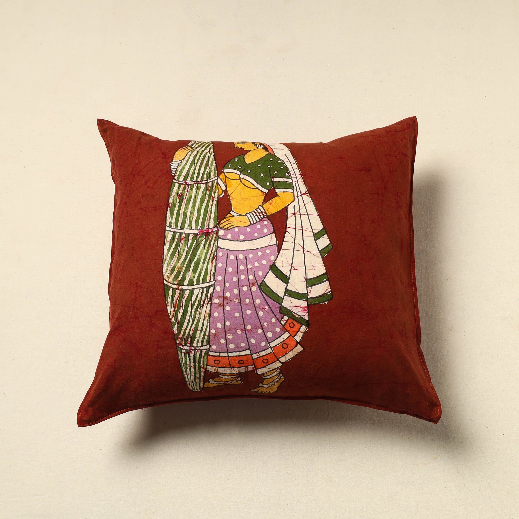 KACHCHH JI CHHAAP Pure Cotton Hand Batik Cushion Cover (18 x 18 in) 36