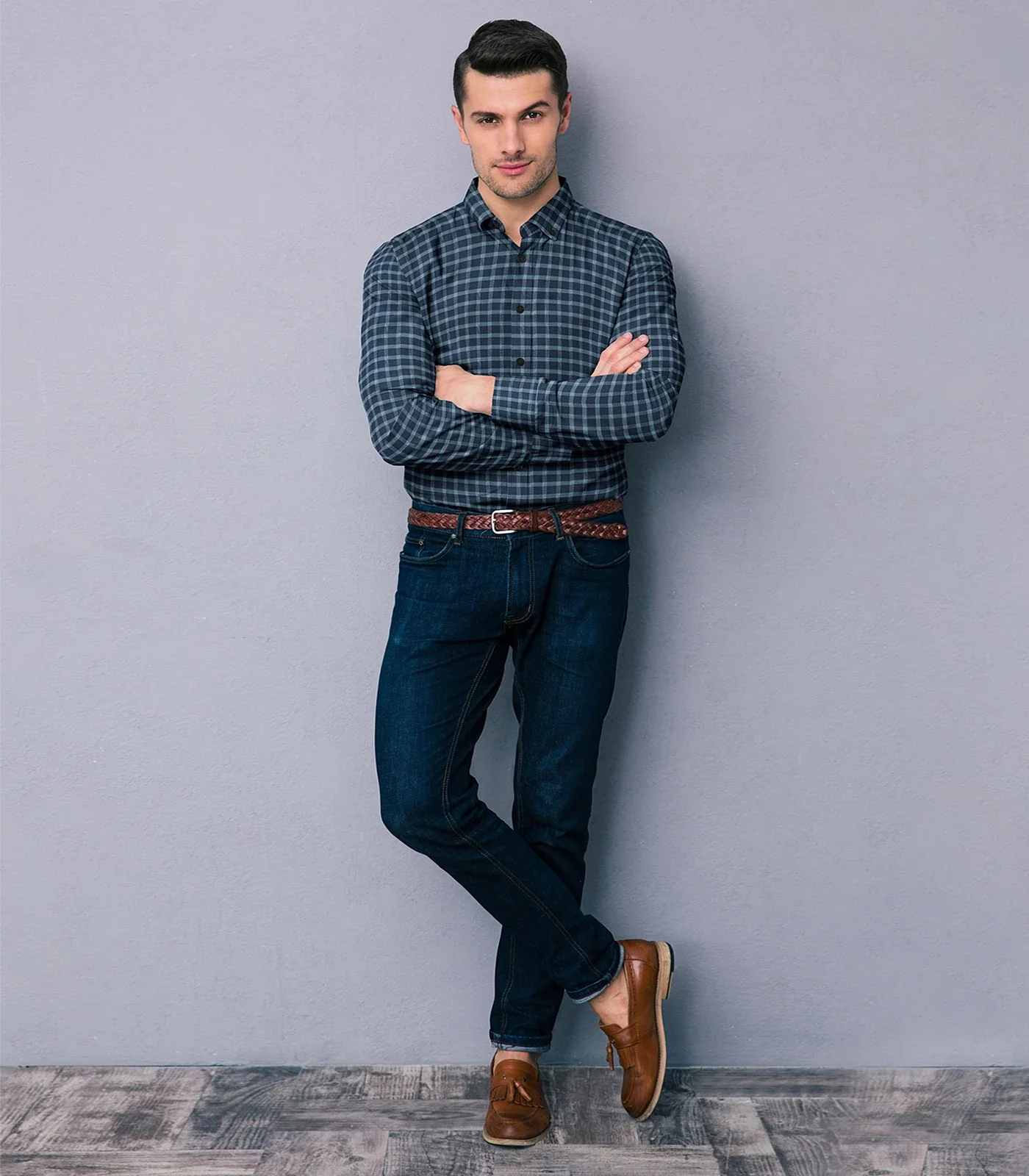 RmKV Navy Blue Checked Twill Weave Formal Shirt-Navy Blue