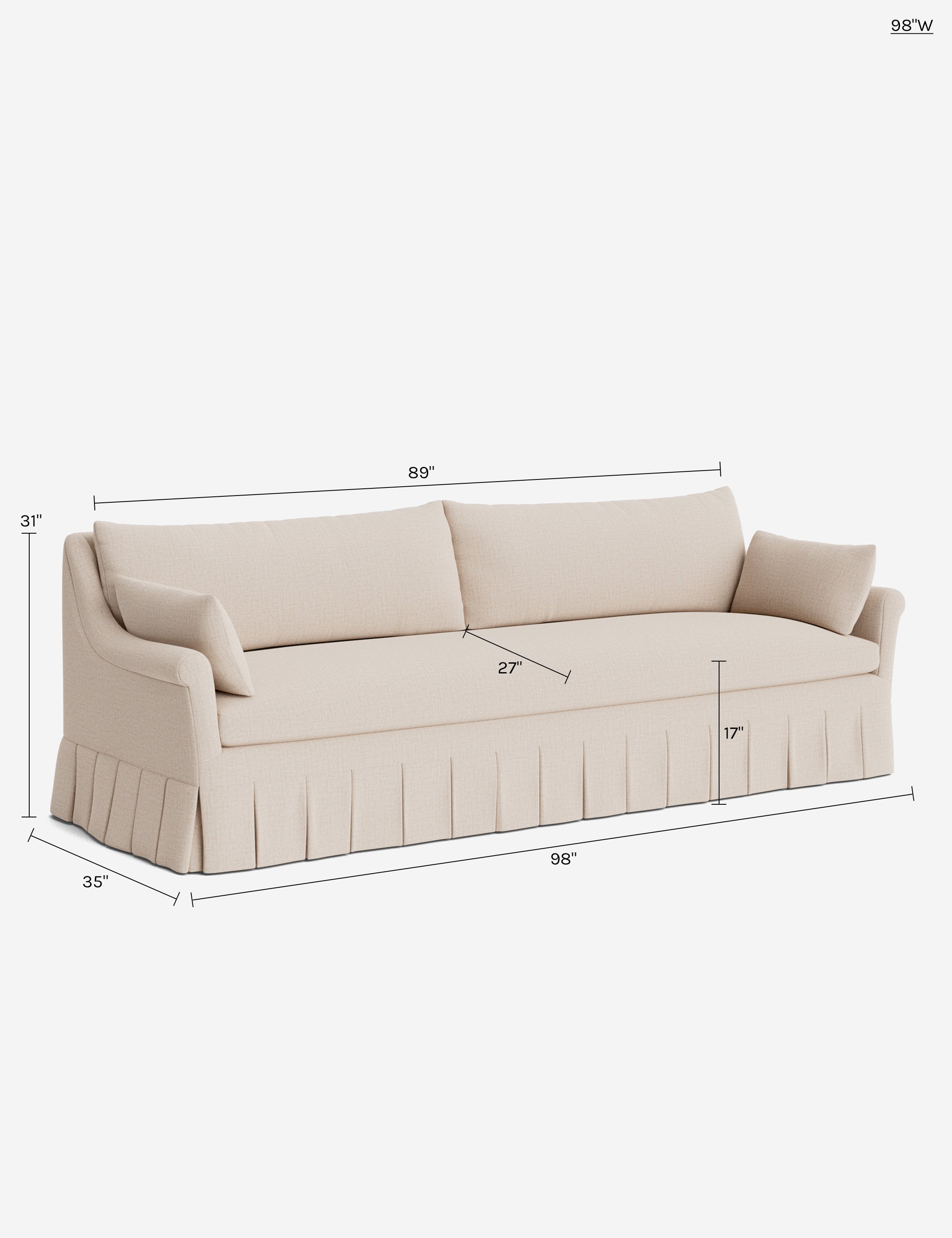 Lulu and Georgia Portola Rolled Arm Pleated Sofa - view 204