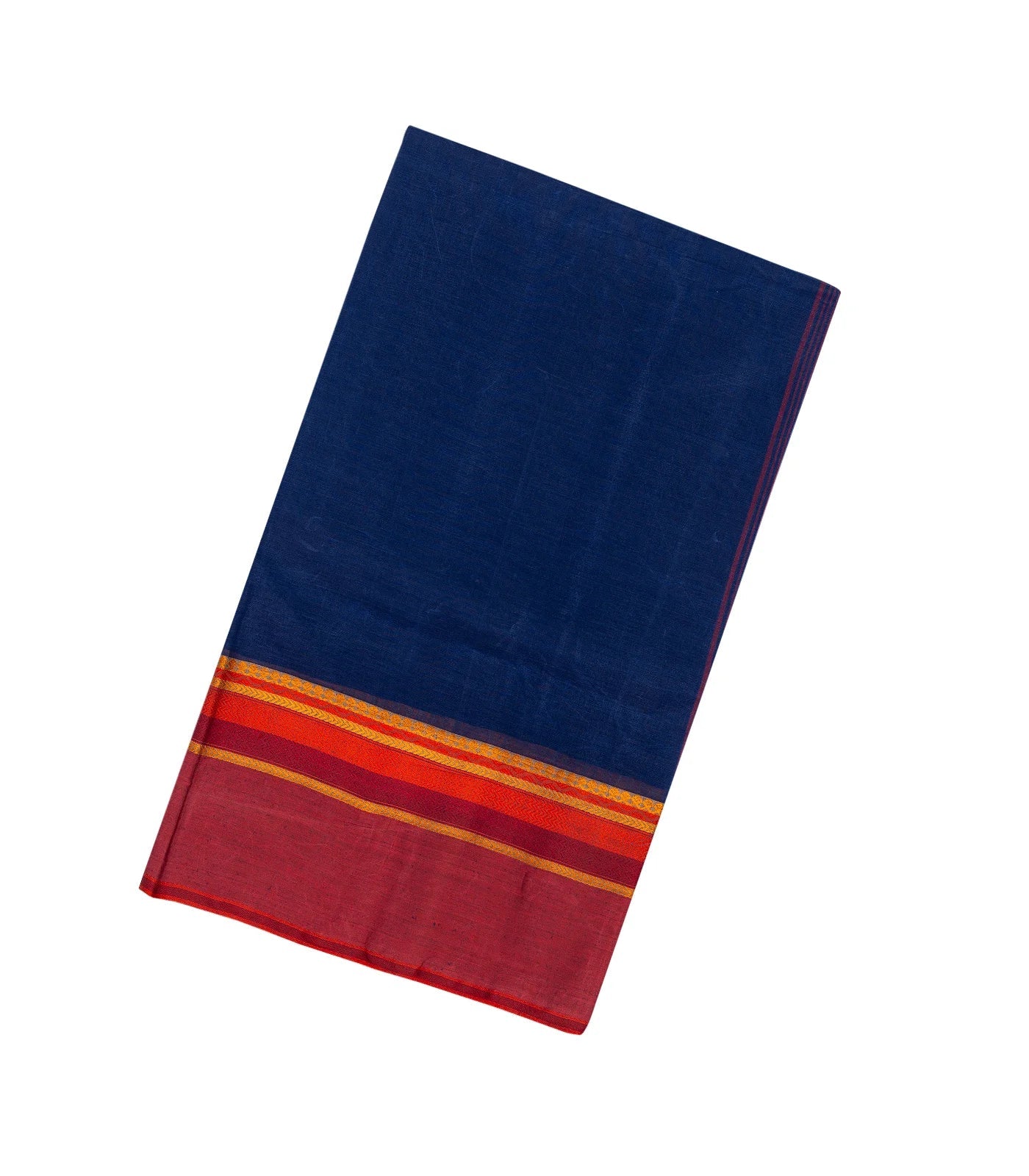 RmKV Dark Blue Bengal Cotton Saree With Red Border