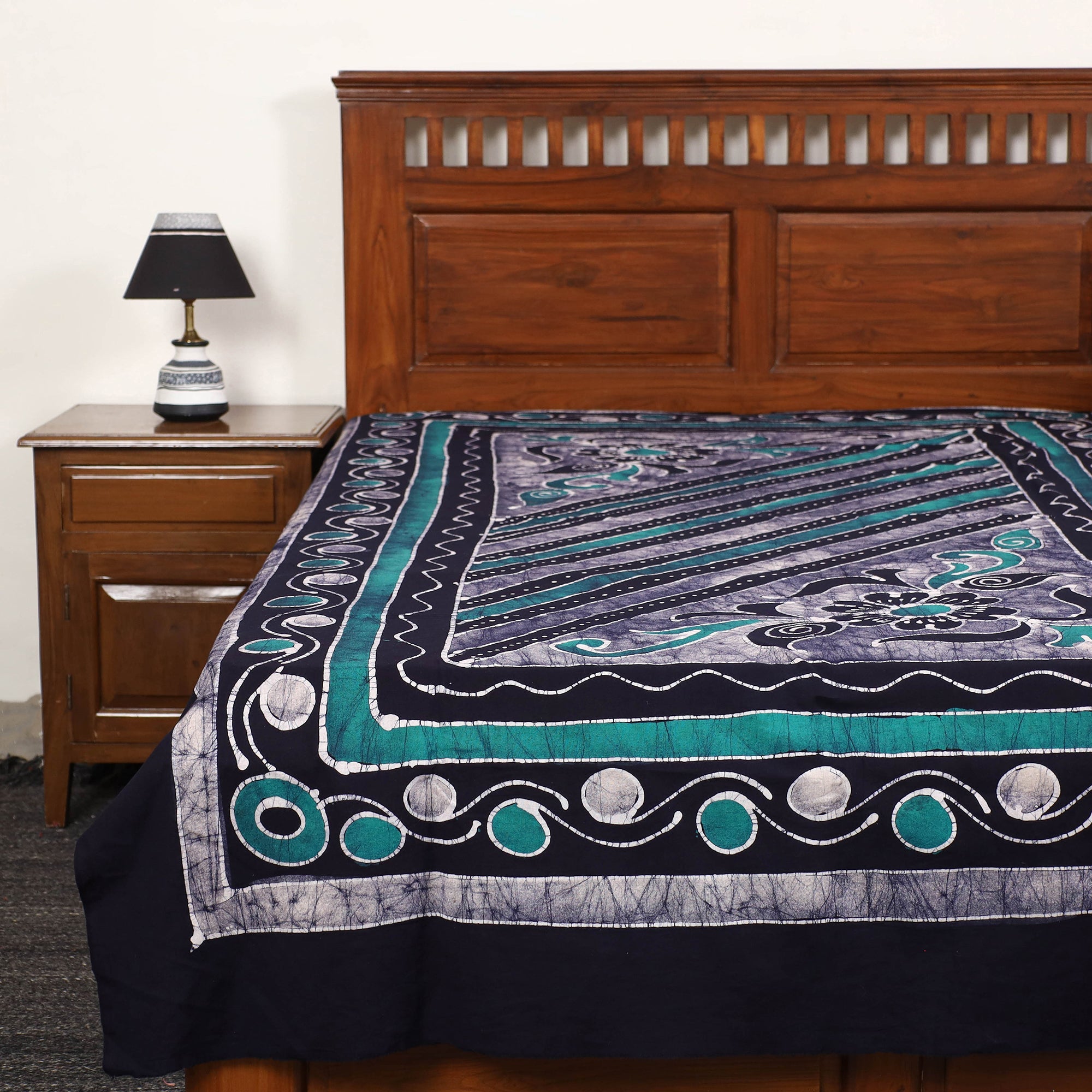 KACHCHH JI CHHAAP Blue - Hand Batik Printed Cotton Single Bed Cover (96 x 59 in) 41