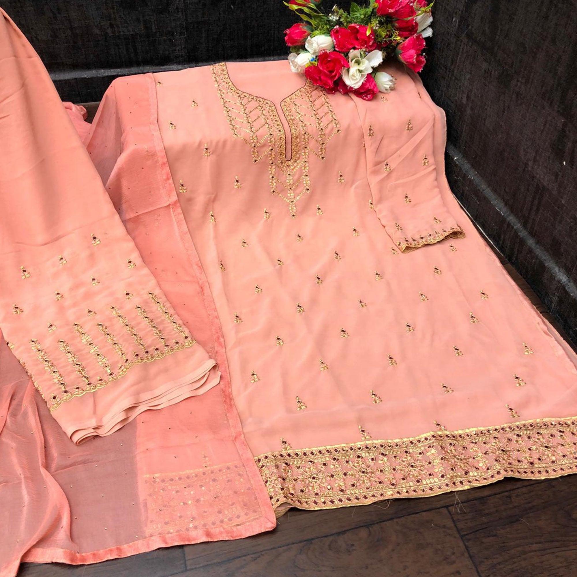 Peachmode Blush Partywear Designer Embroidery Heavy Faux Georgette Salwar suit - view 3