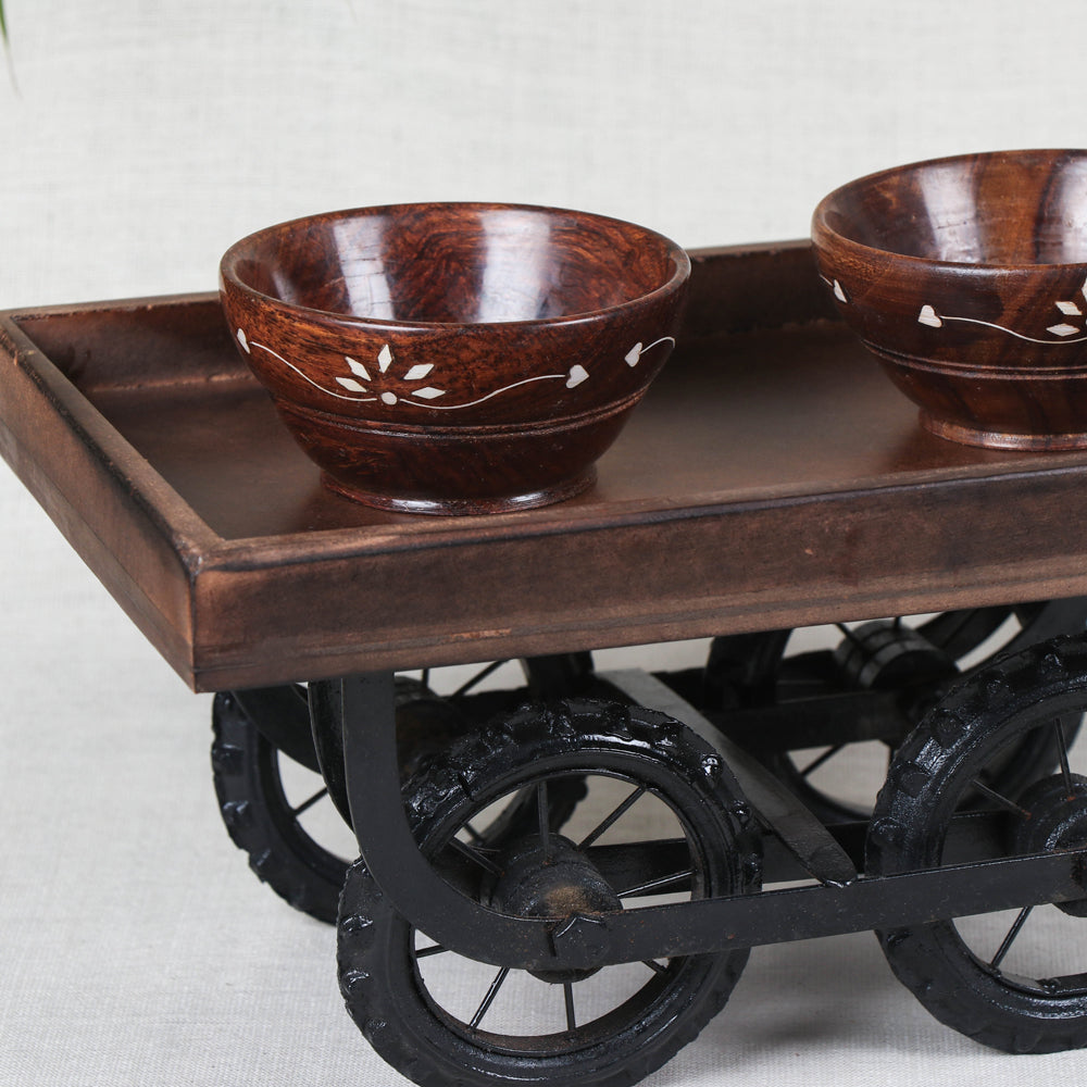 HAVELI CHRONICLES Brown - Serving Cart with 2 Bowls Handcrafted with Mango Wood - view 2