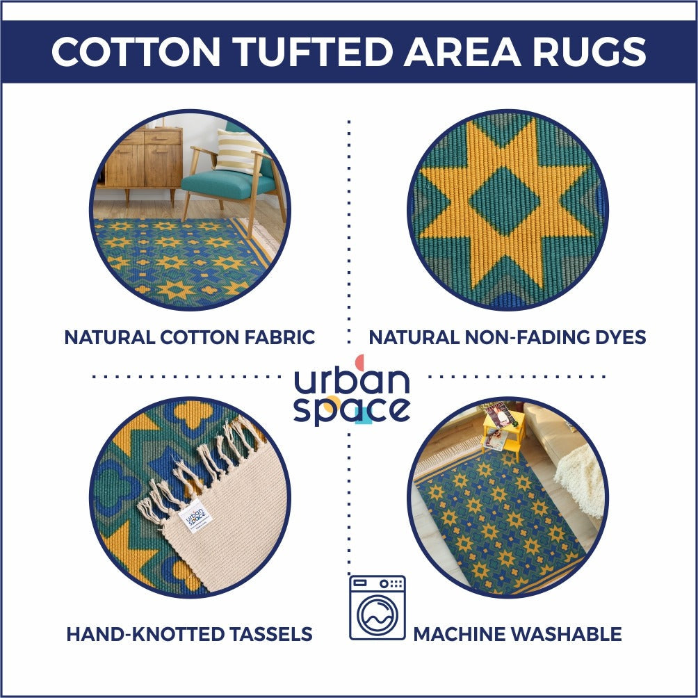 Urban Space Home Furnishing Boho Natural Cotton Area Rug/Dhurrie/Floor Carpet, Printed Rugs for Living Room with Tassels - (TUFRUGS_008) - view 6
