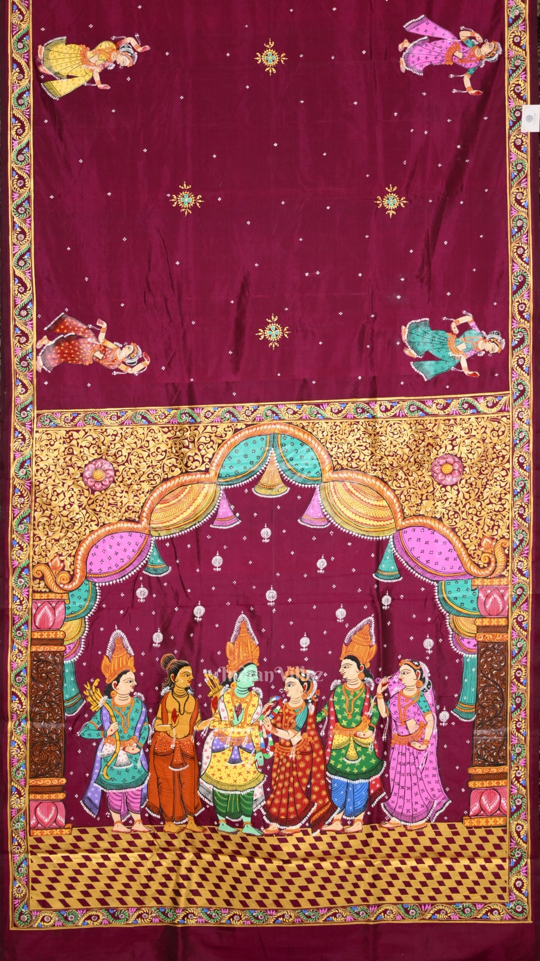IndianVillèz Purple Ram Sita Vivah Theme Pattachitra Saree