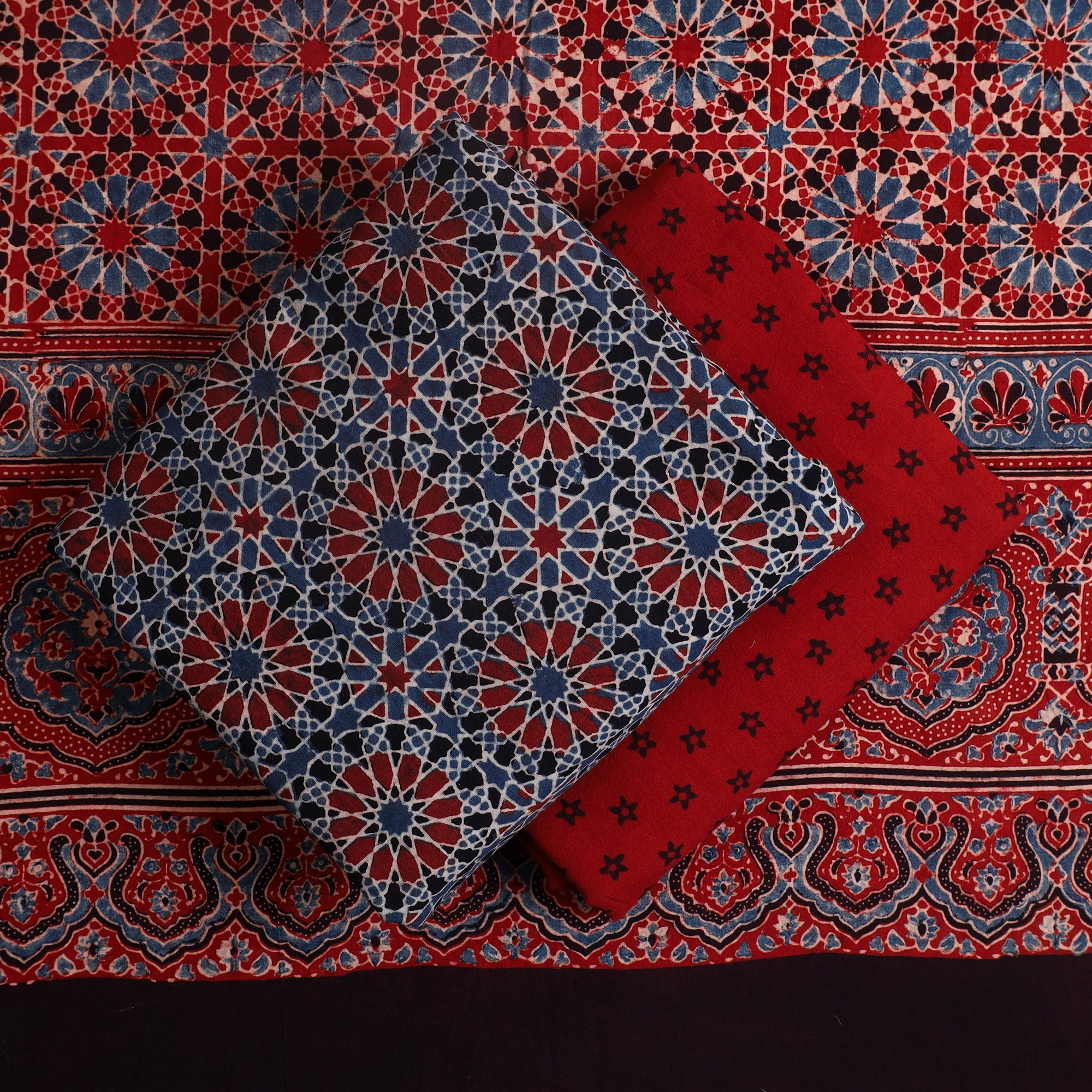 AJRAKH BY SUFIYAN ISMAIL KHATRI Blue - Hand Block Print Cotton 3pc Ajrakh Dress Material 07 - view 2