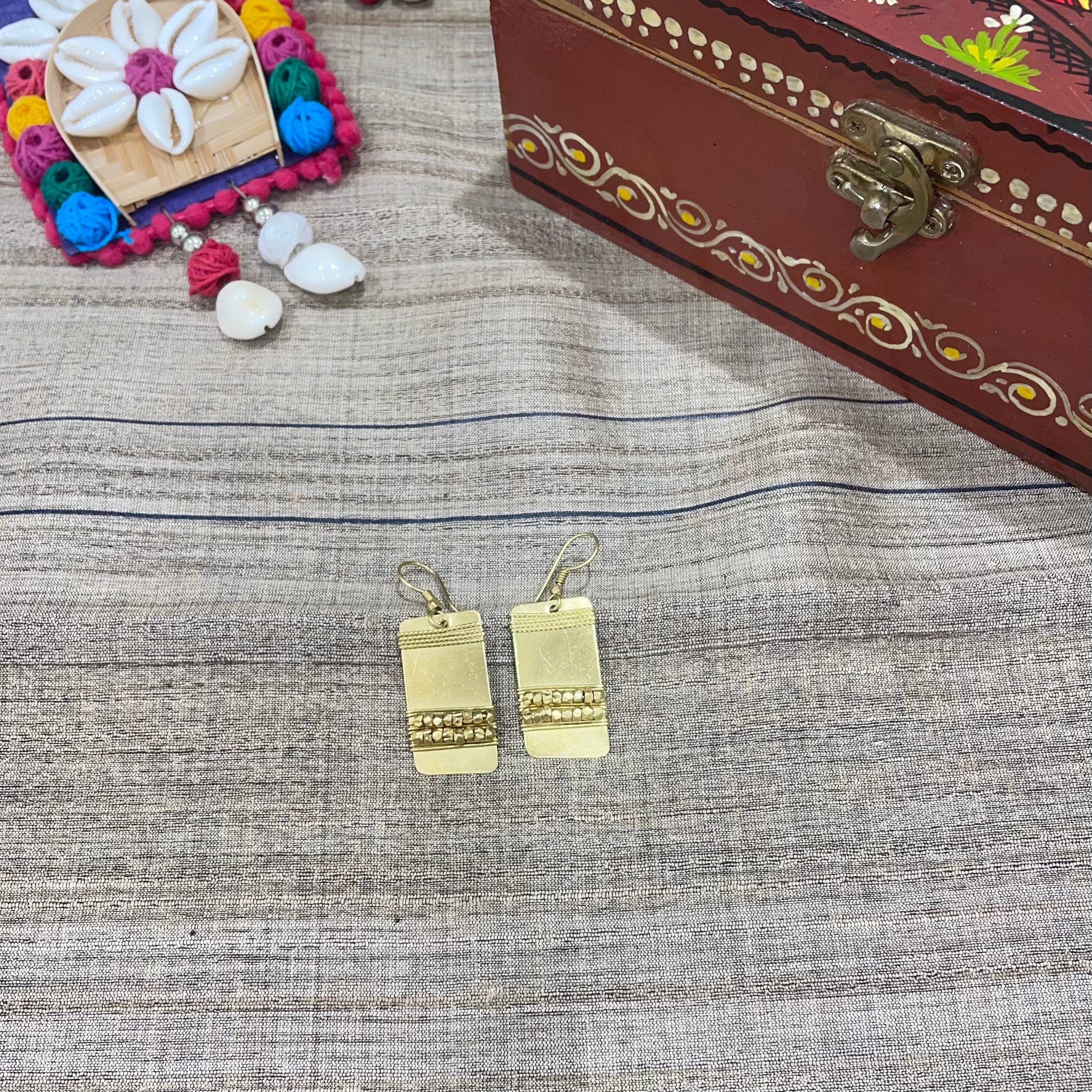 IndianVillèz Rectangular Shape Handcrafted Dokra Tribal Earring