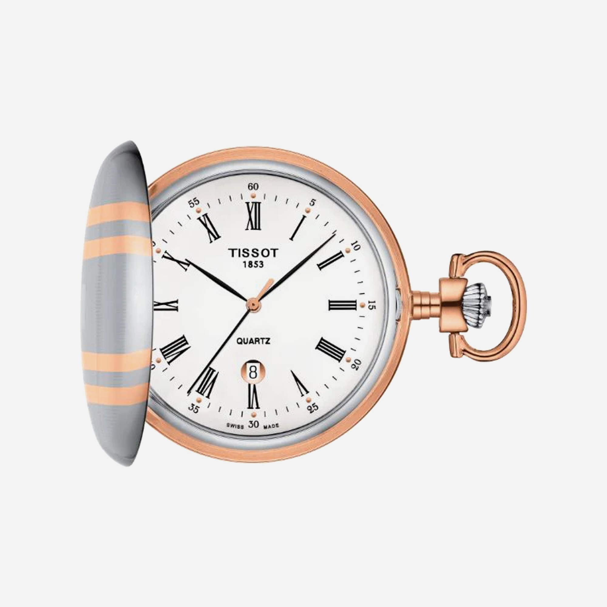 Tissot Savonnette White 48.5mm Dial Two Tone Rose Gold Stainless Steel Pocket Watch