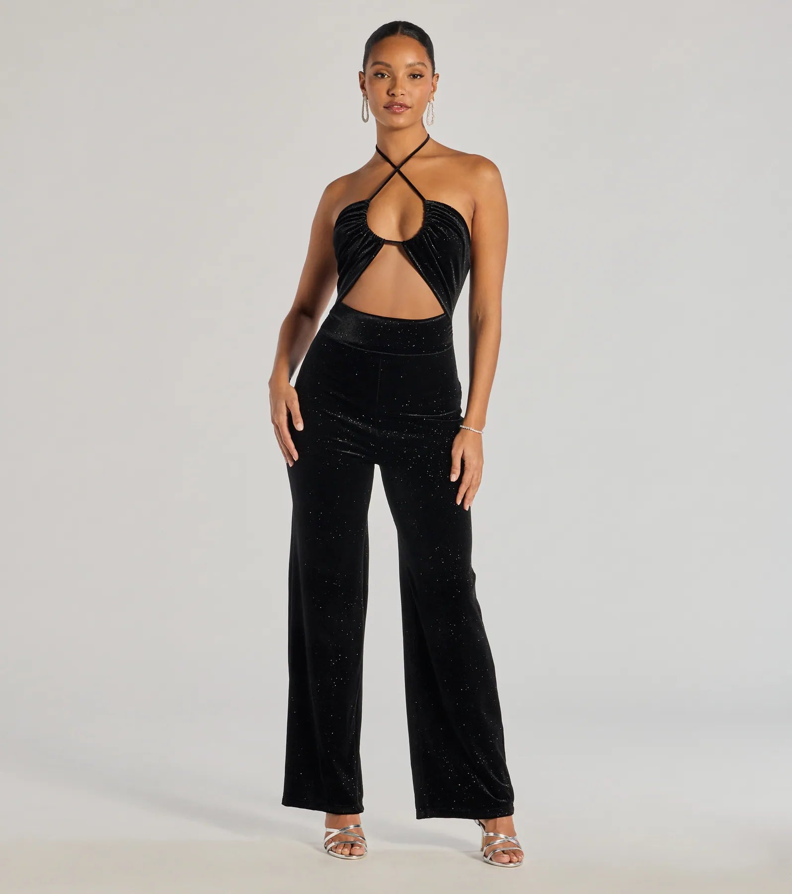 Windsor Here To Party Glitter Knit Cutout Jumpsuit