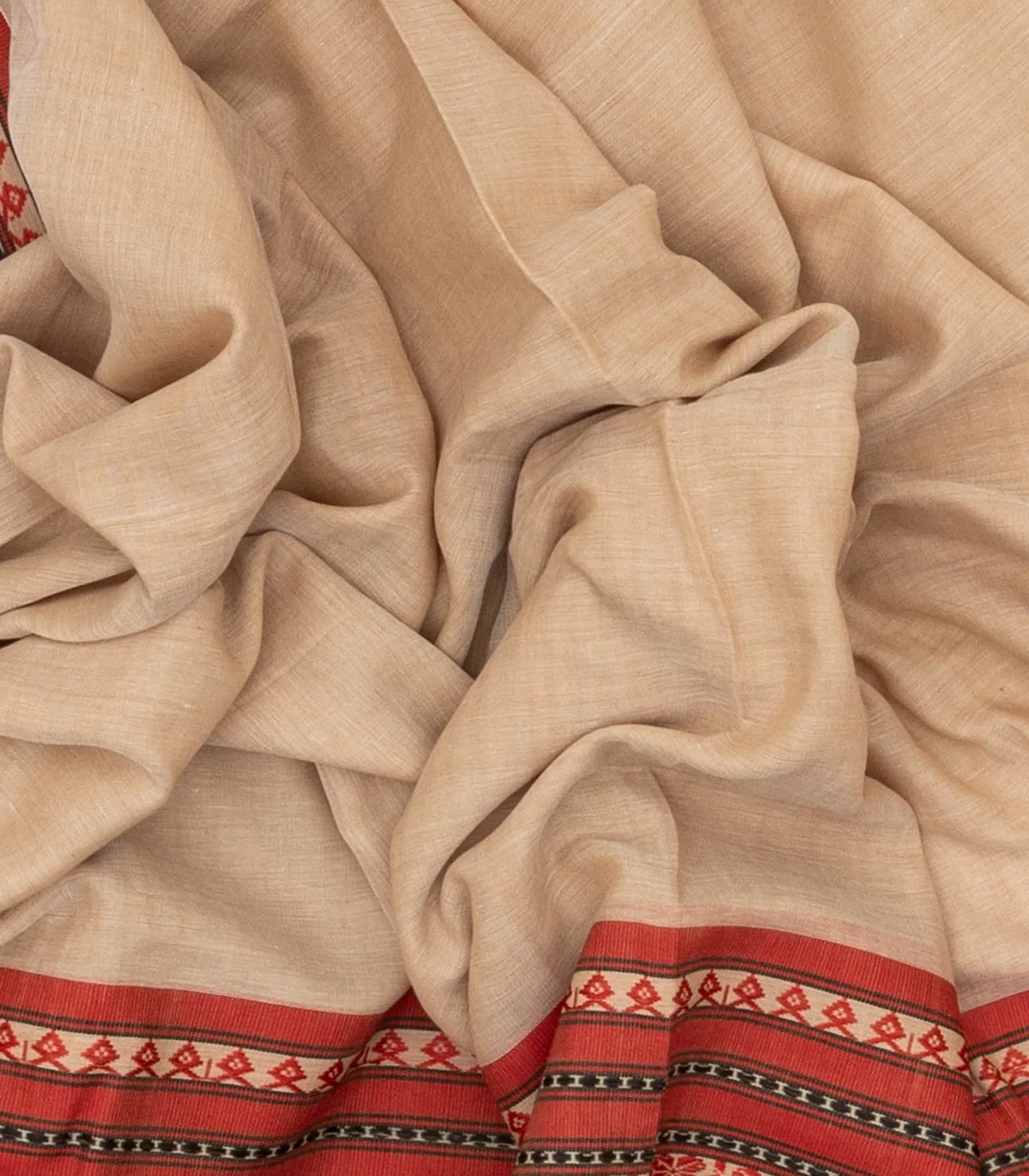 RmKV Beige Handloom Bengal Cotton Saree With Contrast Border - view 5