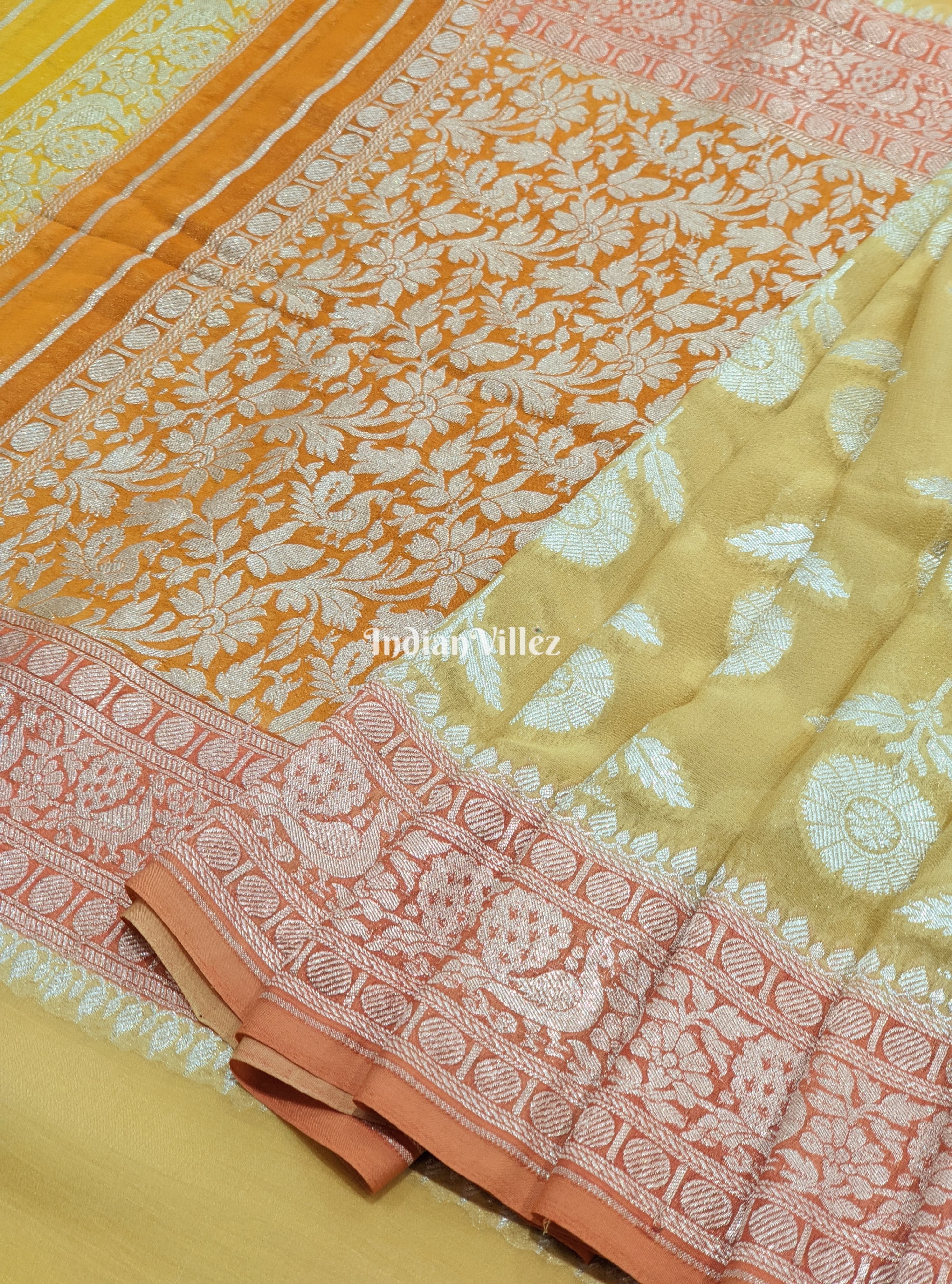 IndianVillèz Sandal Color Banarasi Khaddi Georgette Saree With Tassels