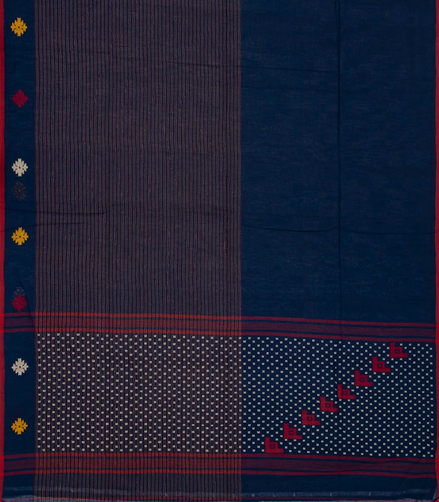 RmKV Midnight Blue Handloom Bengal Cotton Saree With Stripes - view 2