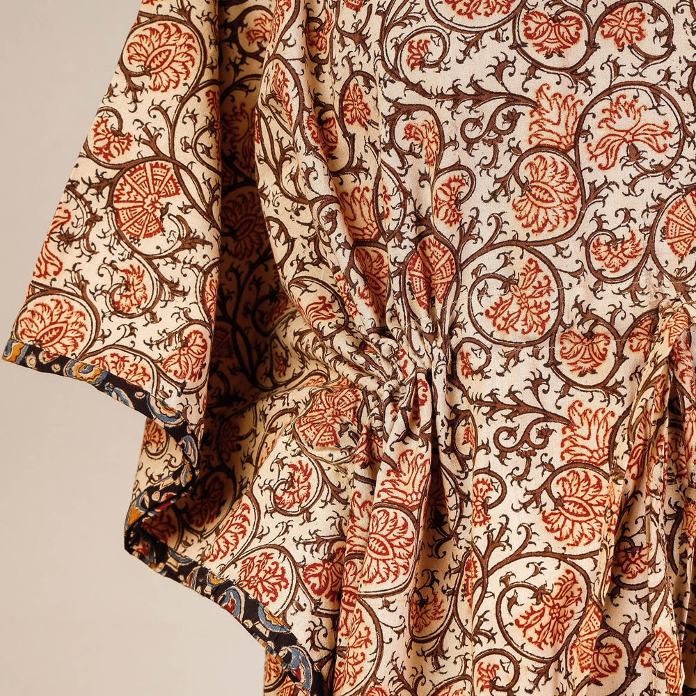 CHUTNEY CRAFT STUDIO Beige - Block Print Cotton Kalamkari Kaftan with Tie-Up Waist (Short) - view 2