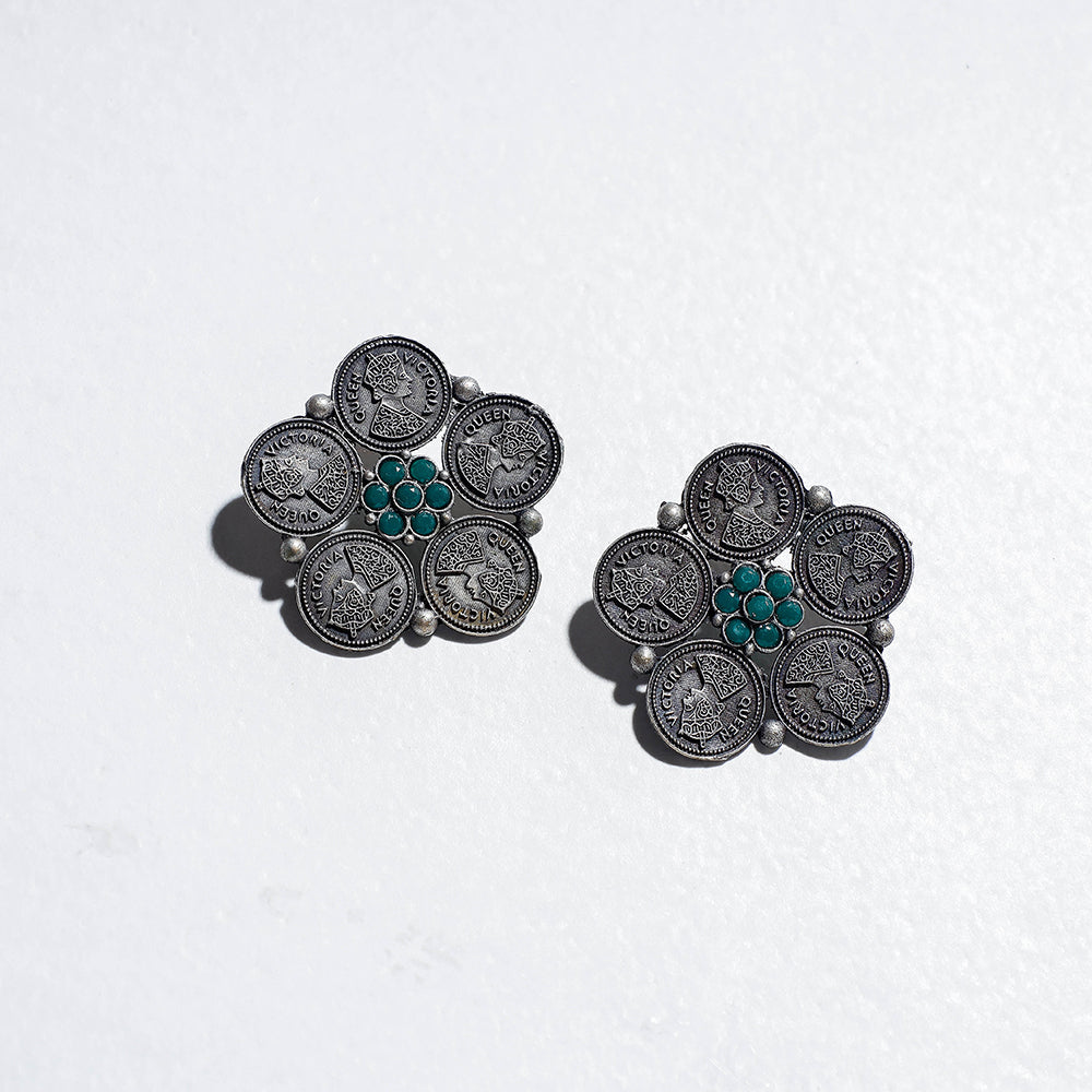 WHITE RIVER STORIES Antique Finish Oxidised German Silver Stud Earrings - view 2