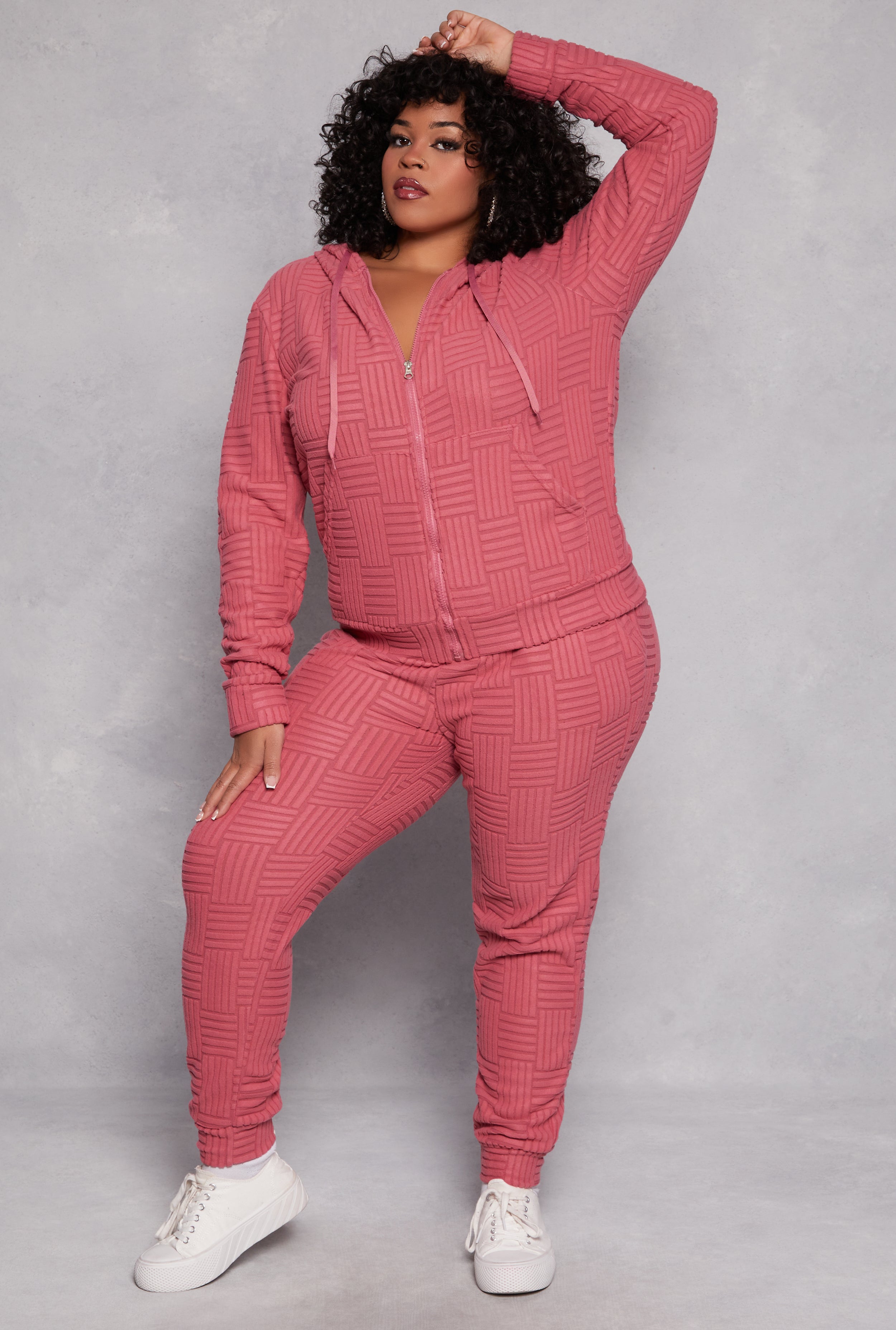 Rainbow Shops Plus Size Textured Knit Hooded Sweatshirt - view 2