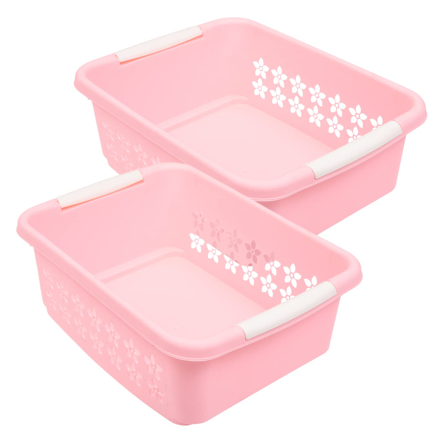 Kuber Industries Multipurpose Rectangle Shape Plastic Storage Basket for Kitchen, Fruit Basket, Office Table, Storage Organizer Medium Pack of 2 (Pink