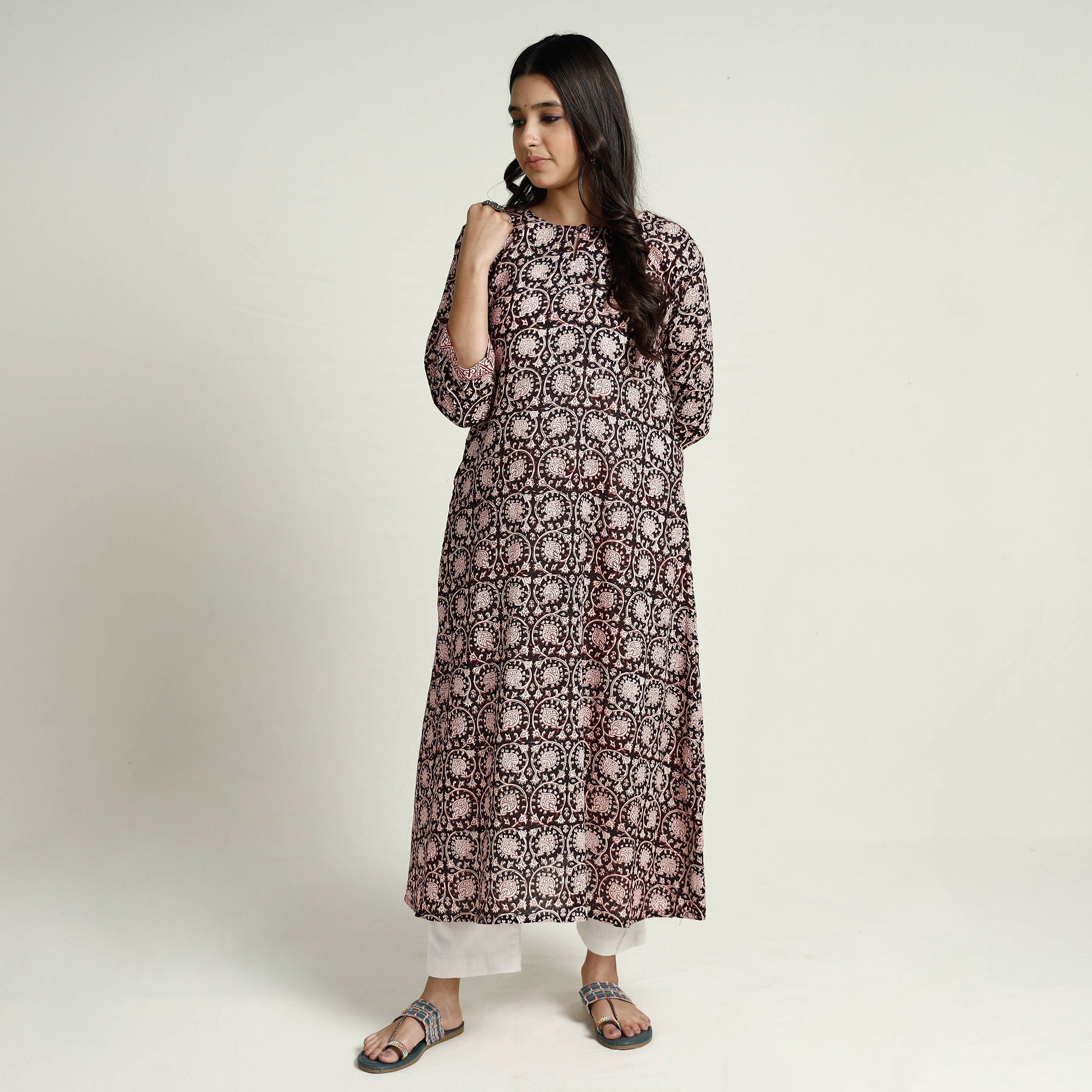 ITOKRI CASUALS Black - Block Print Mul Cotton A-Line Bagh Kurta - view 2