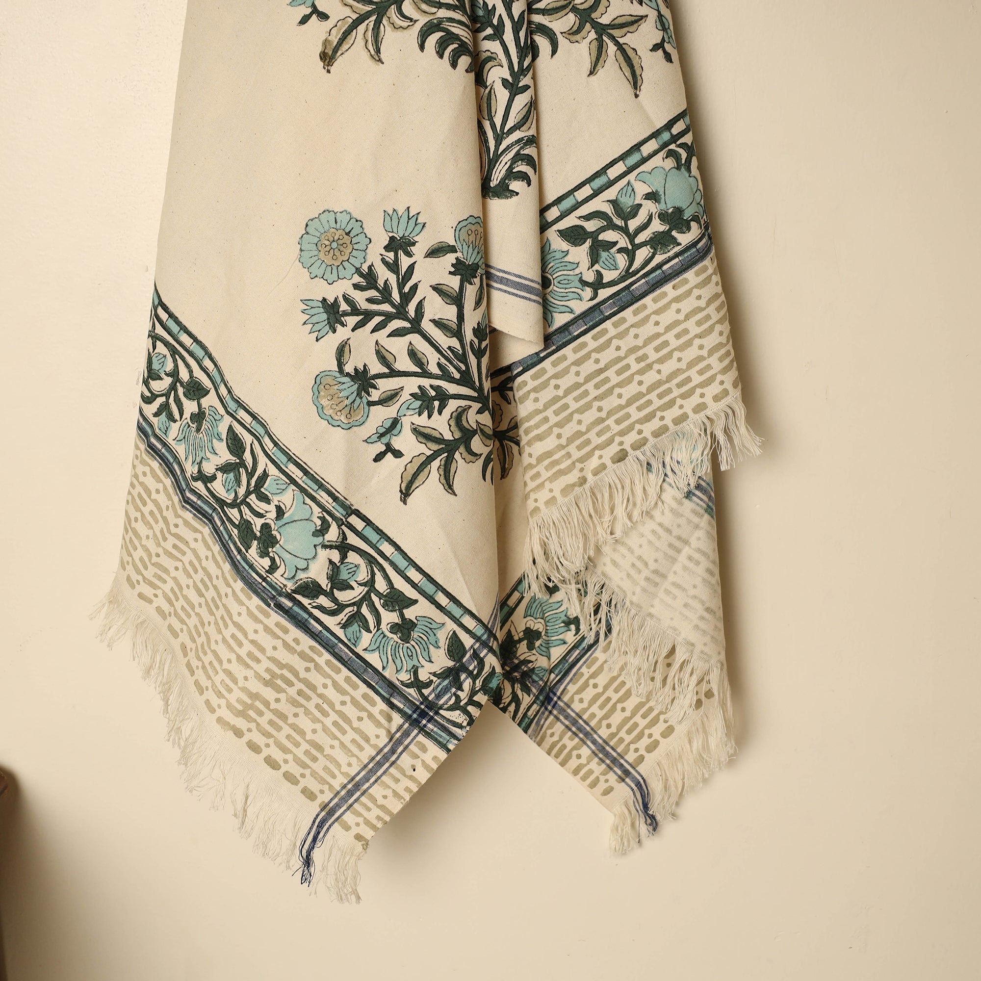 ARTISAN HAND BLOCK PRINTS Beige - Block Printed Handloom Cotton Sanganeri Towel 38 - view 2