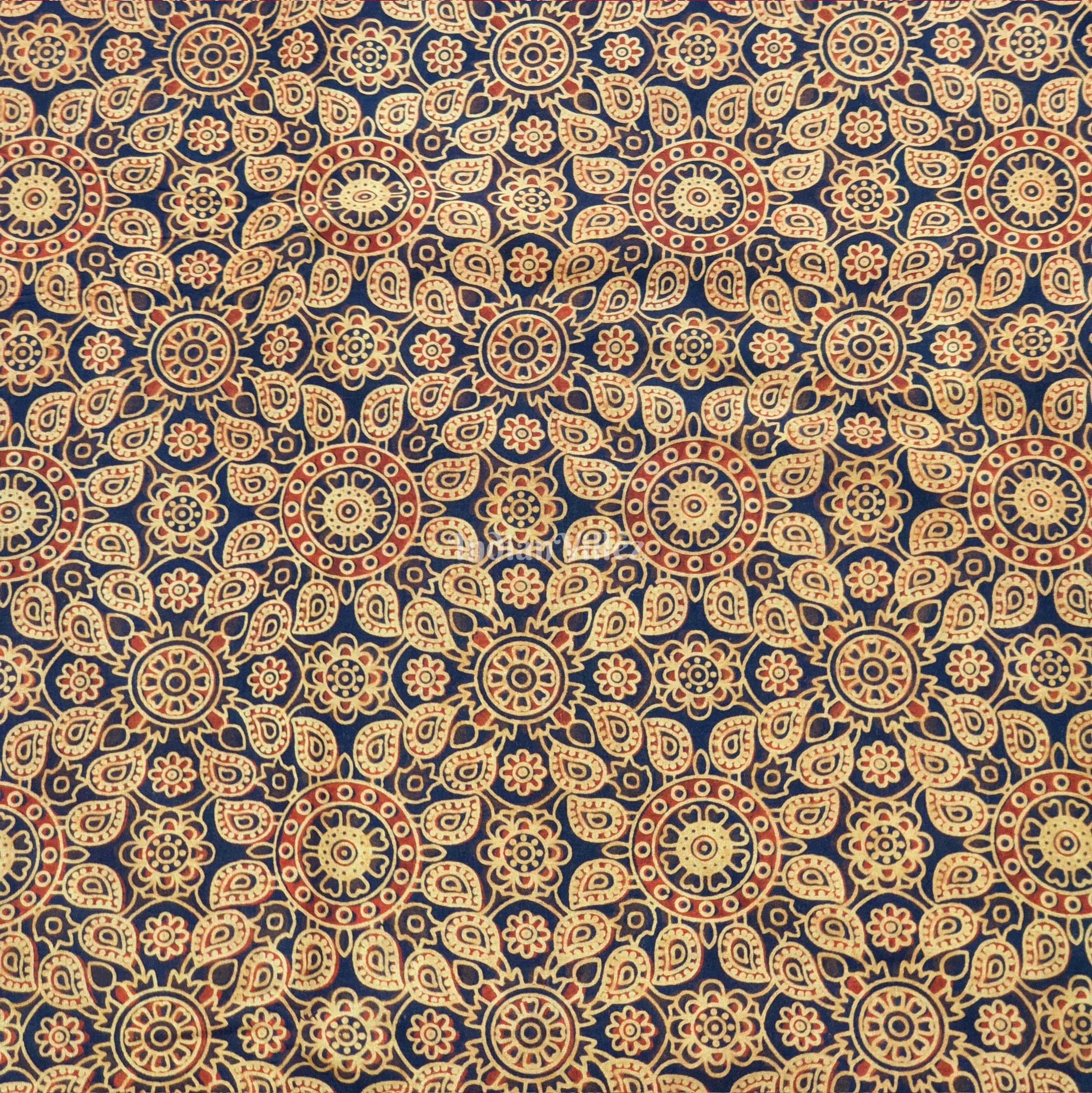 IndianVillèz Blue Multicolored Floral Hand Block Printed Cotton Fabric - view 2