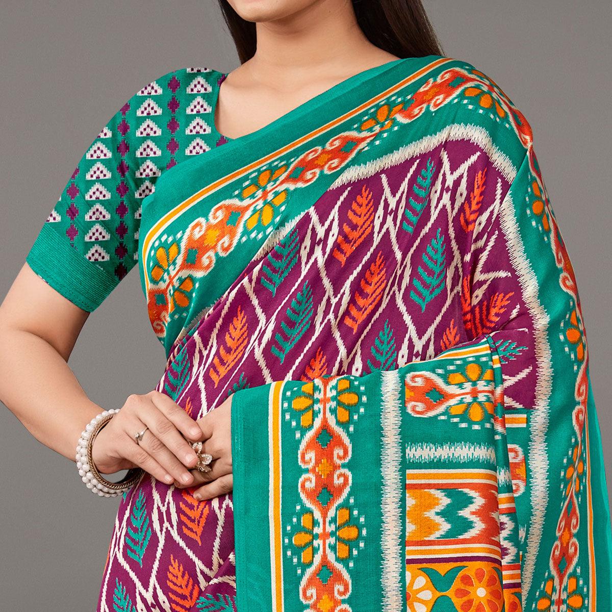 Peachmode Multicolor Casual Wear Floral Printed Art Silk Saree - view 2