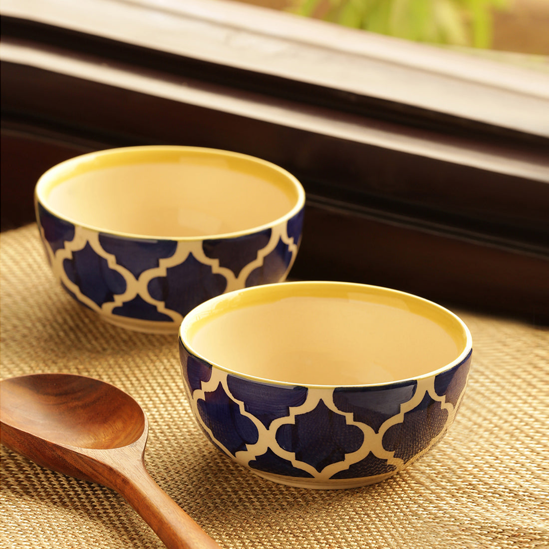 EXCLUSIVELANE Blue - 'Two Mediterranean Bowls' Handpainted Serving Bowls In Ceramic (Set Of 2)