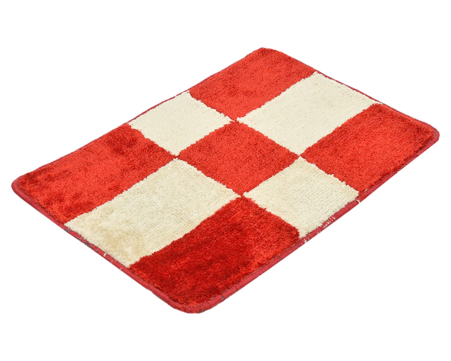 Heart Home Check Design Soft, Lightweight Velvet Door Mats for Entry, Patio, Porch, Bedroom, Living Room (Cream & Red)-50HH01086