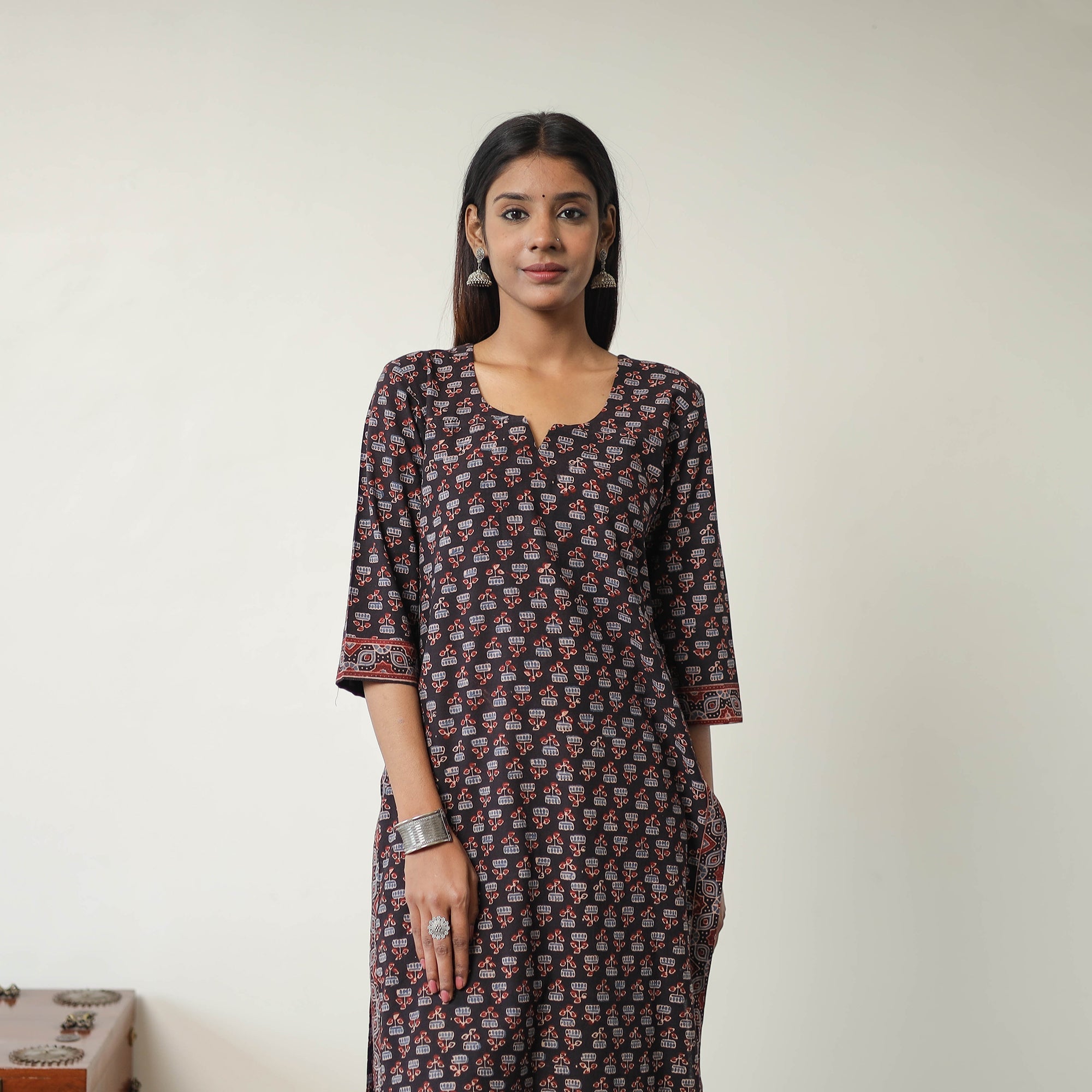 ITOKRI CASUALS Black - Block Printed Cotton Straight Ajrakh Kurta 14